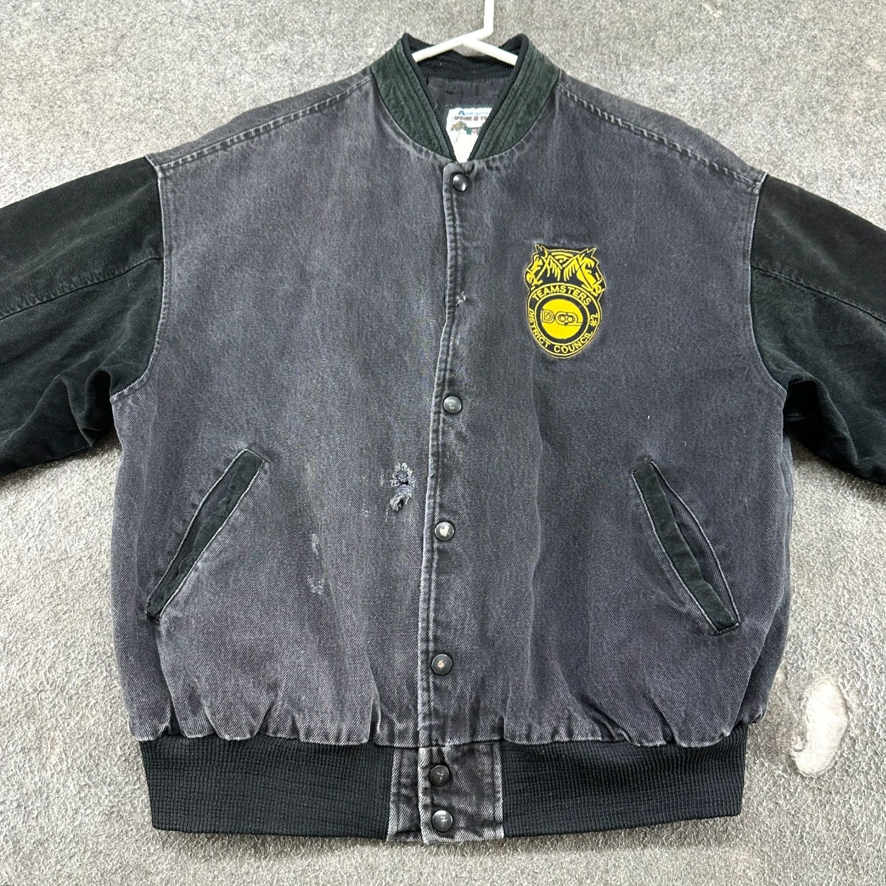 Vintage VINTAGE Avon Teamsters Jacket Mens L Black Denim Varsity 90s USA Leather Suede Logo Zip Snap Size US L / EU 52-54 / 3 - 3 Thumbnail