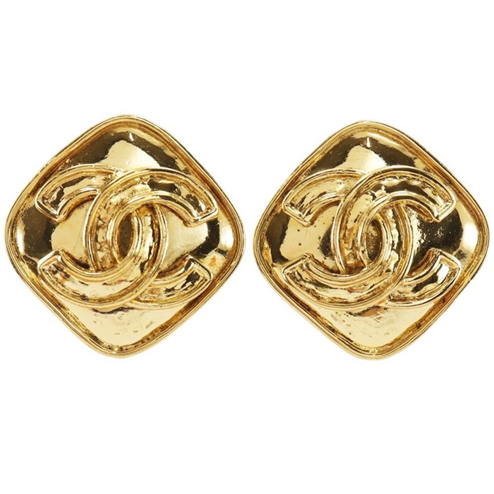 Chanel Chanel Vintage Diamond Clip-On Earrings Gold-plated Size ONE SIZE - 1 Thumbnail