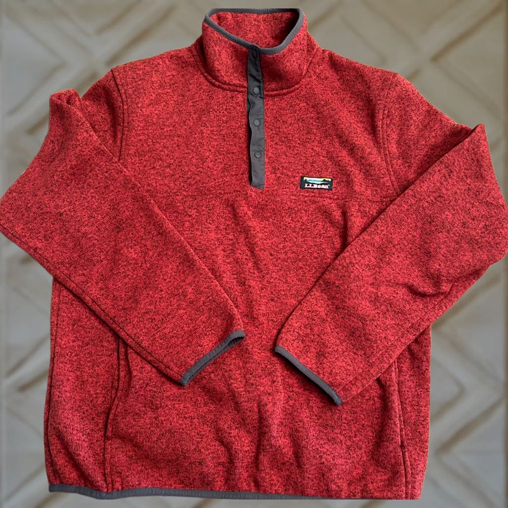 Vintage LL Bean Sweater Men Large Red 1/4 Snap Fleece Pullover Mock Neck Knit Regular Fit Long Sleeve Solid Casual Outdoor Size US L / EU 52-54 / 3 - 1 Thumbnail