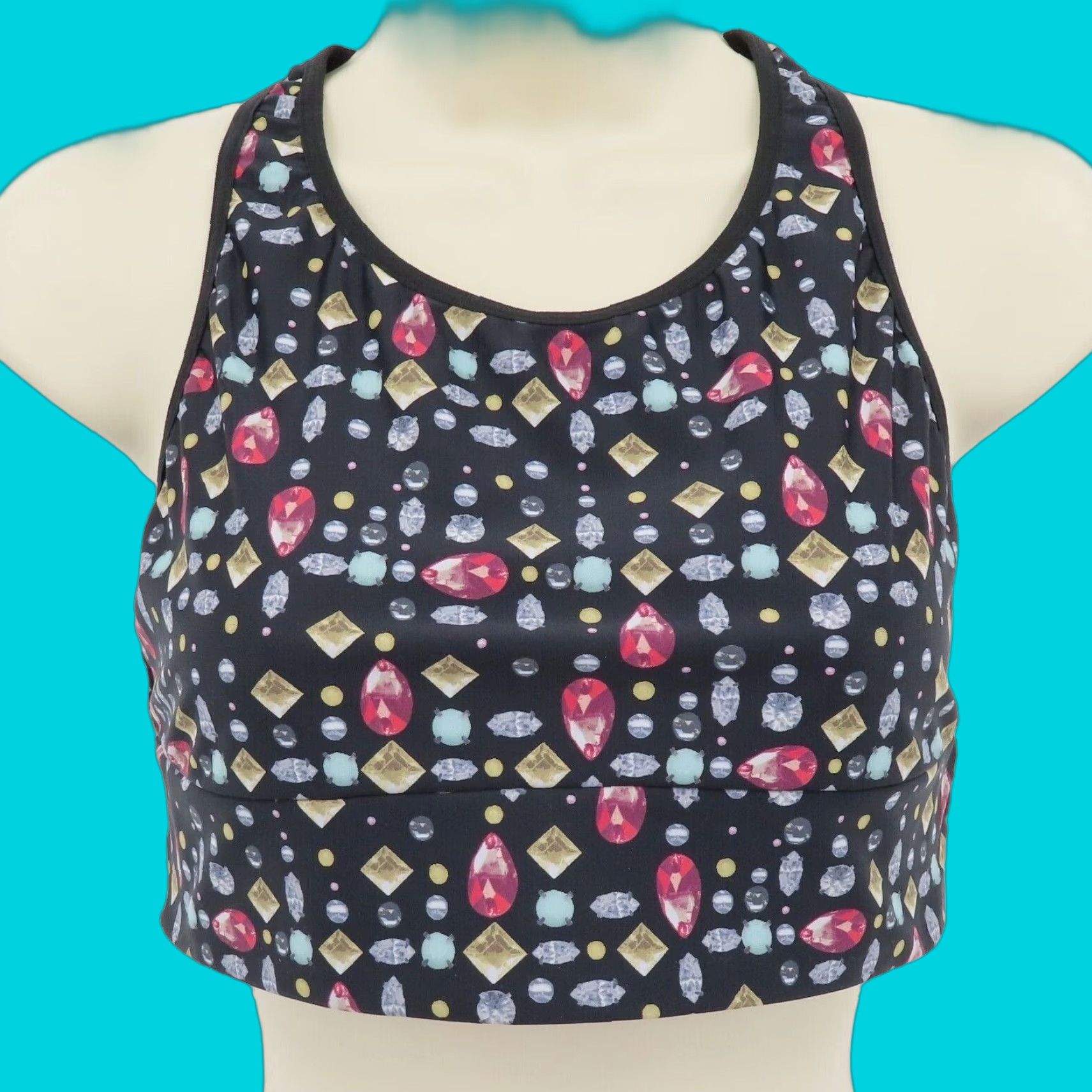 Victoria's Secret Victoria's Secret Victoria Sport Large Bejeweled Gemstone Racerback Wireless Sports Bra Black L Women Shirt Size ONE SIZE - 1 Thumbnail