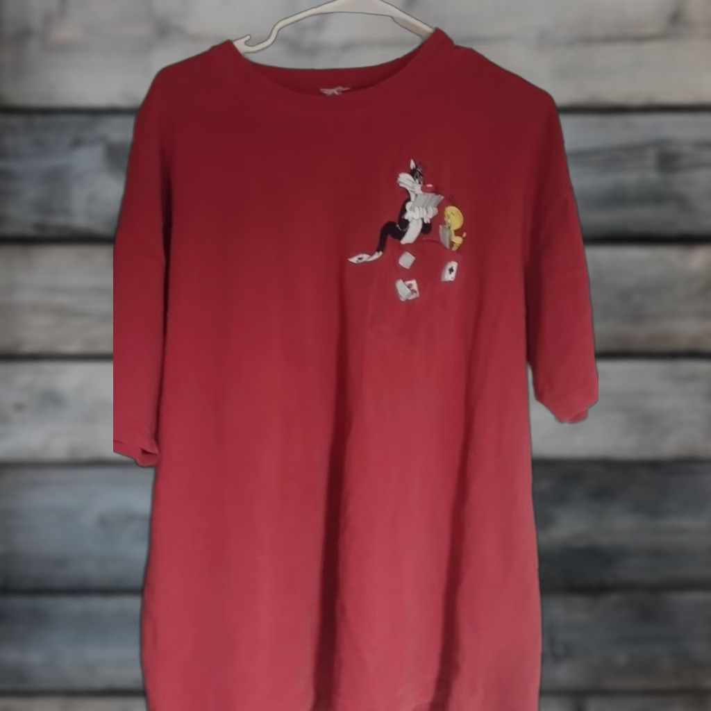 Vintage VINTAGE Warner Bros. Sylvester Tweety Cartoon T-Shirt M Red Embroidered 90s Unisex Size US M / EU 48-50 / 2 - 1 Thumbnail
