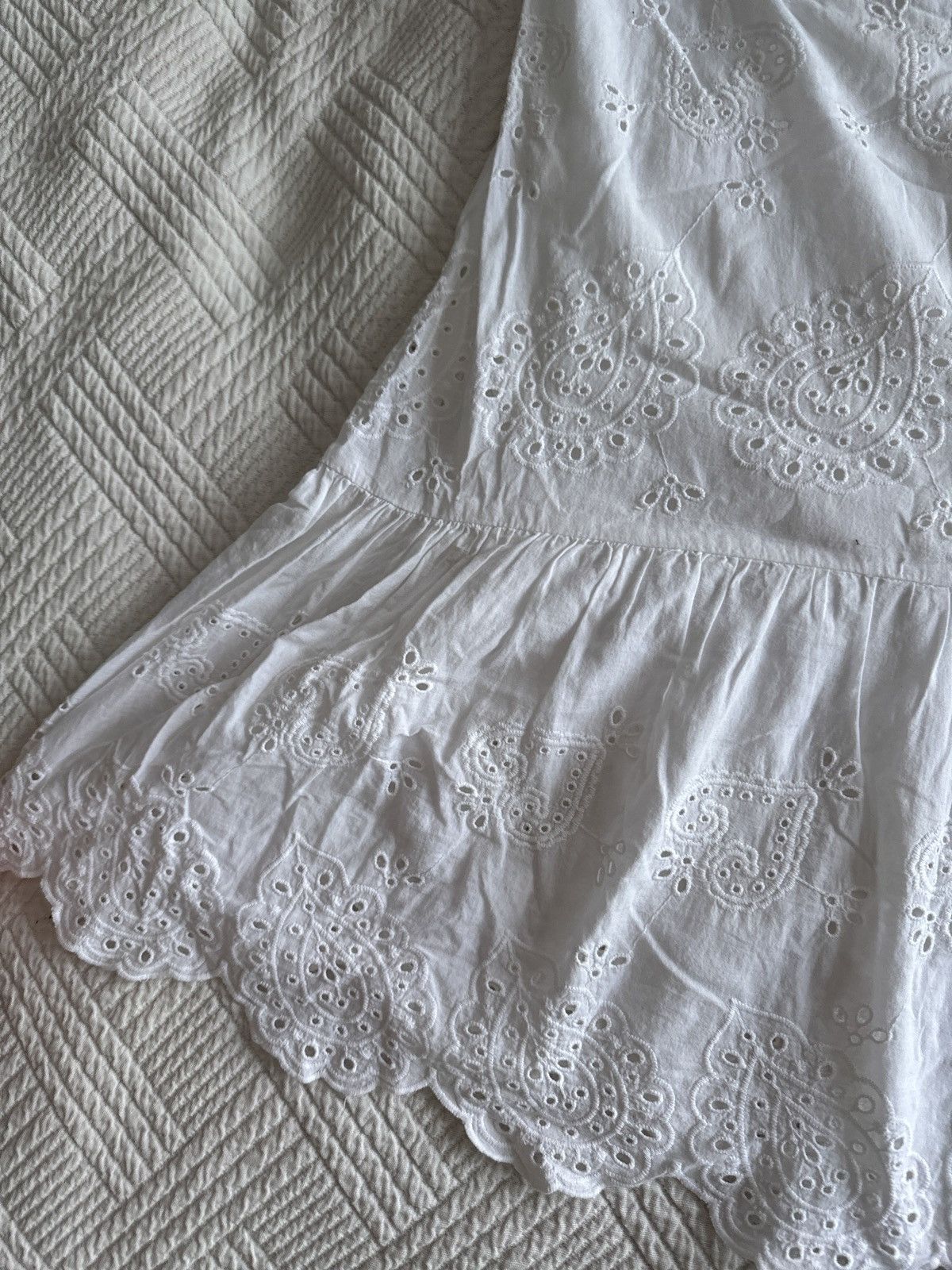 Japanese Brand Vintage 00s White Cotton Eyelet Paisley Midi Dress Size XXS / US 00 / IT 34 - 10 Thumbnail
