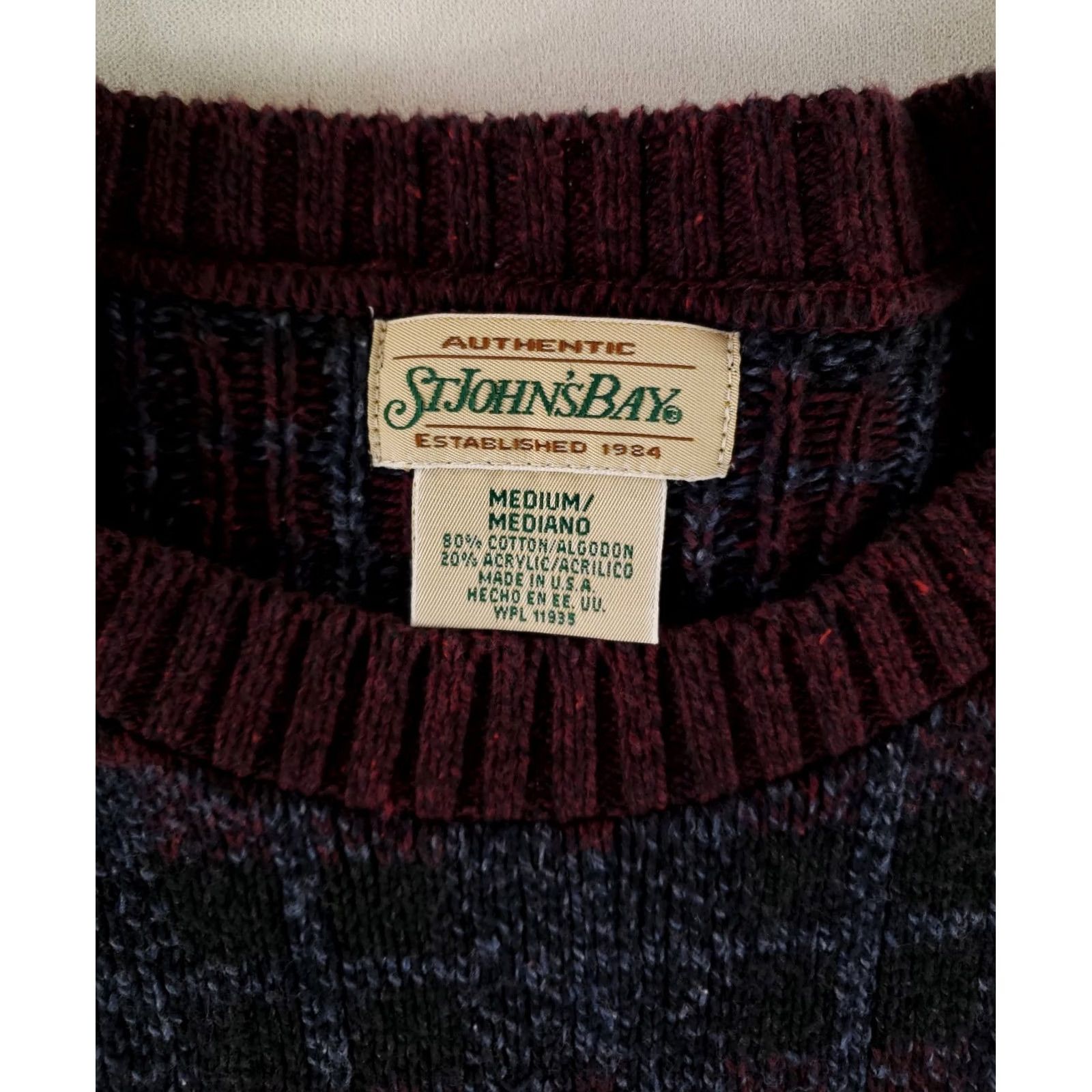 Vintage VINTAGE St. John's Bay Sweater Crew Neck Blue Purple Cotton Made USA Mens M VTG 90s Pullover Size US M / EU 48-50 / 2 - 2 Thumbnail