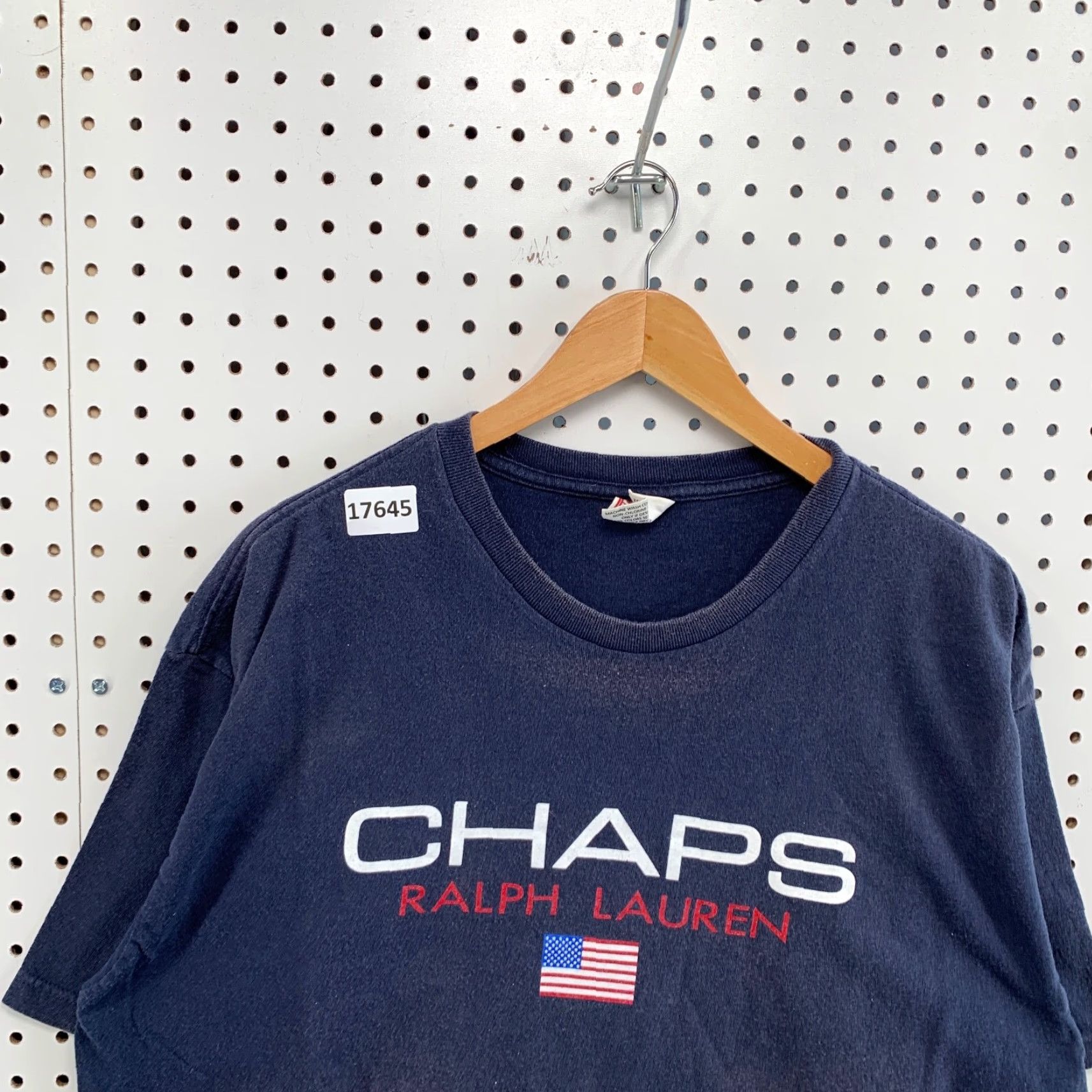 Chaps Vintage Chaps Ralph Lauren Shirt Mens L Navy USA flag Short Sleeve Crew Neck 23X29 Cotton Blend T-Shirt Size US L / EU 52-54 / 3 - 7 Thumbnail