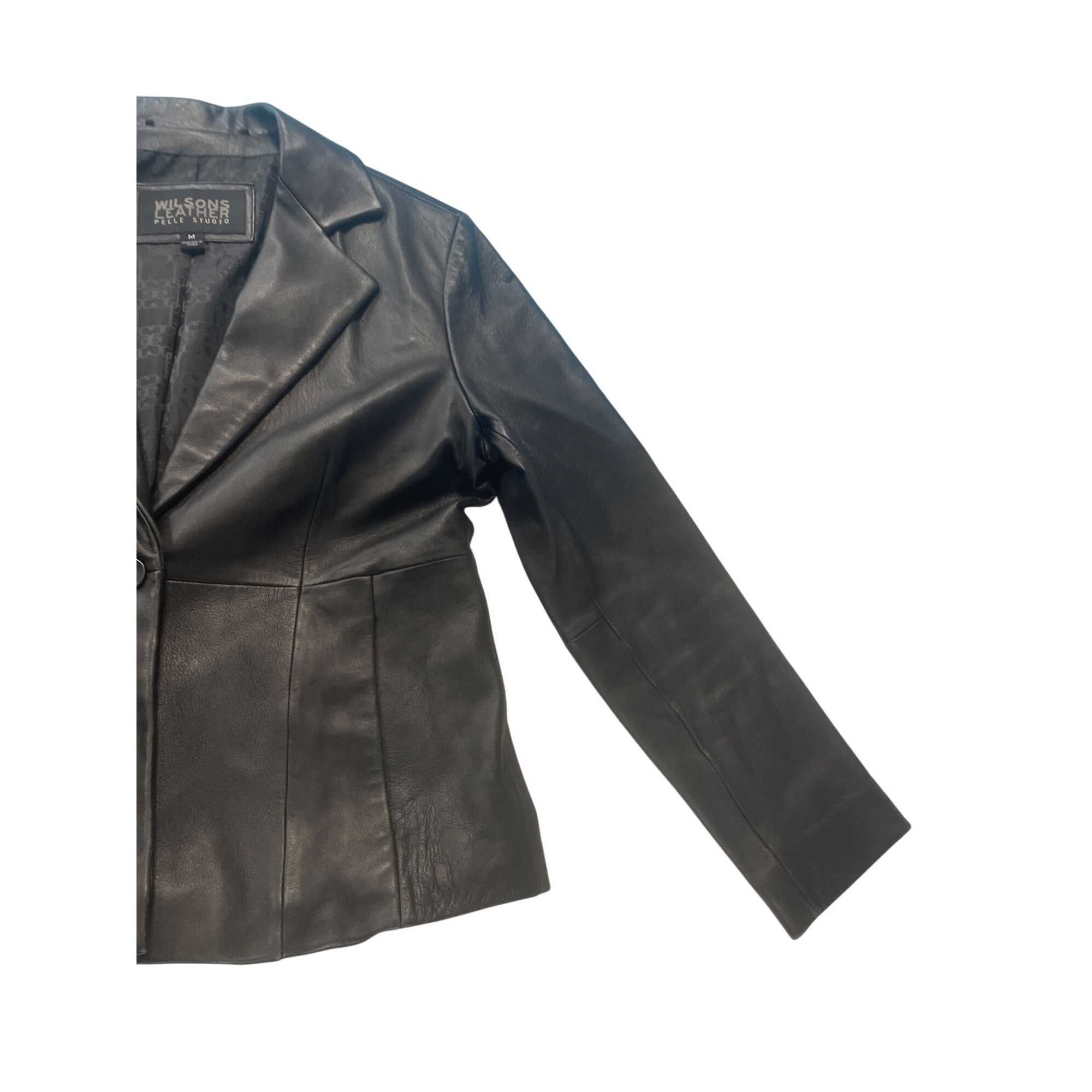 Wilsons Leather Wilsons Leather Pelle Studio Womens Black Leather Blazer Jac Size M / US 6-8 / IT 42-44 - 5 Thumbnail