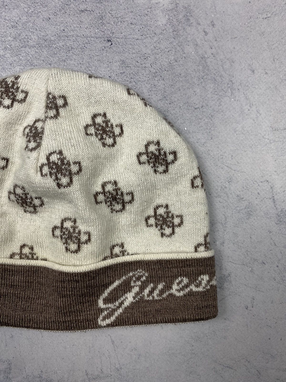 Guess GUESS 4G Logo Print Beanie Hat Brown Cream Monogram Knit Size ONE SIZE - 4 Thumbnail