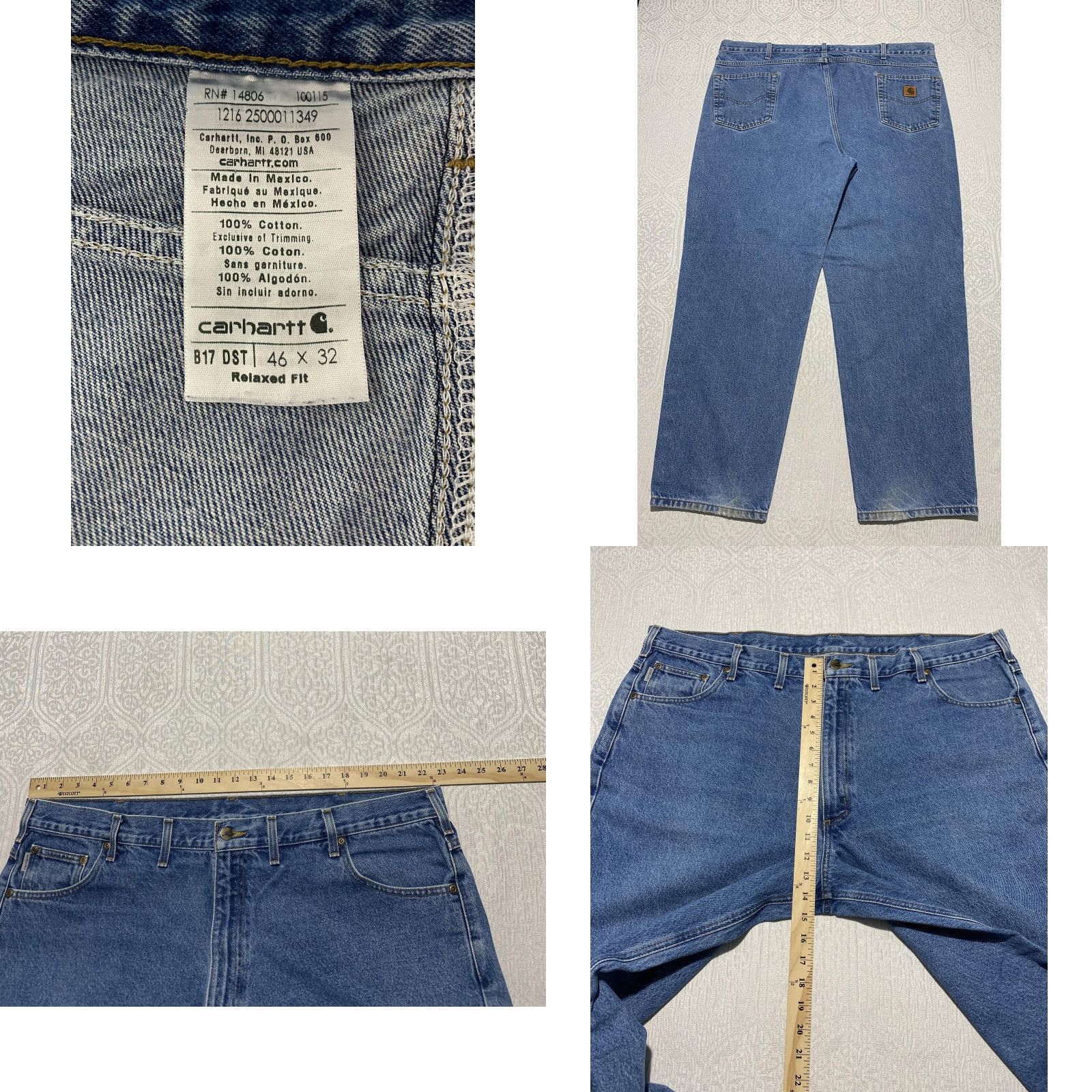 Carhartt VINTAGE Carhartt Jeans Mens 46x32 Blue Denim B17 DST Relaxed Fit Straight Leg Workwear Size US 30 / EU 46 - 8 Thumbnail