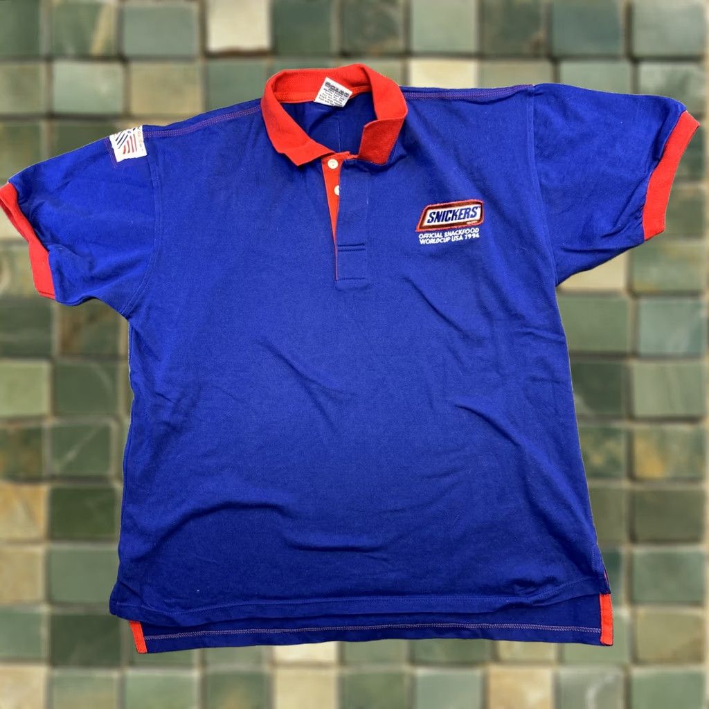 Vintage VINTAGE Snickers Promo World Cup USA 1994 Fits Medium Boxy Blue Polo Shirt 90s Shirt Mens Blue Polo 1990s USA USA 1994 Snickers World Cup Shirt Size US M / EU 48-50 / 2 - 1 Thumbnail