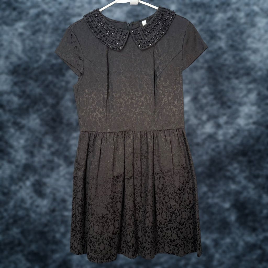 Vintage Kensie Womens Dress Jacquard Black Beaded Collar Cap Sleeves Party Cocktail A-Line Lined Polyester M Size M / US 6-8 / IT 42-44 - 1 Thumbnail