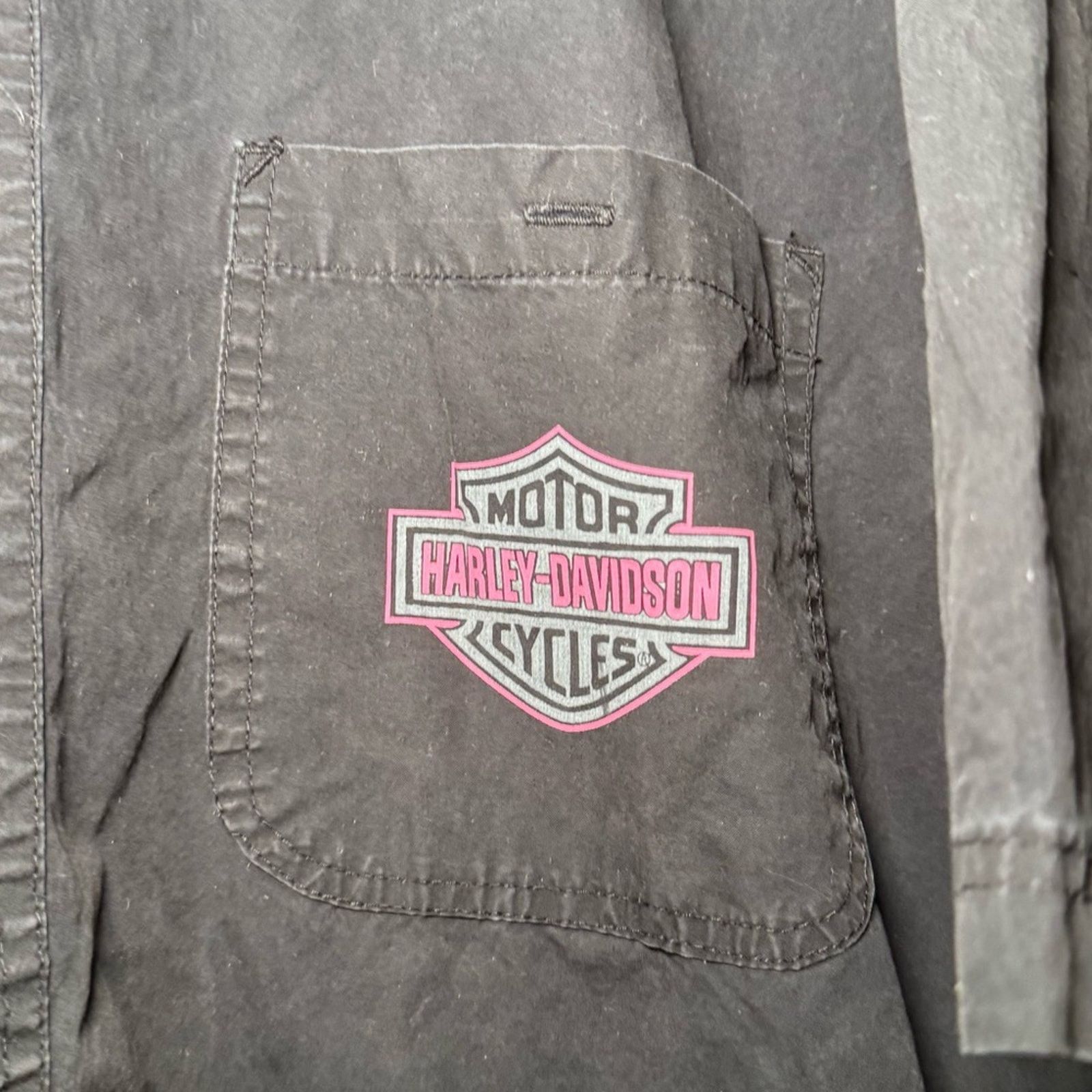 Harley Davidson Vintage Harley-Davidson Button Down Shirt Black Pink Logo Size US L / EU 52-54 / 3 - 3 Thumbnail