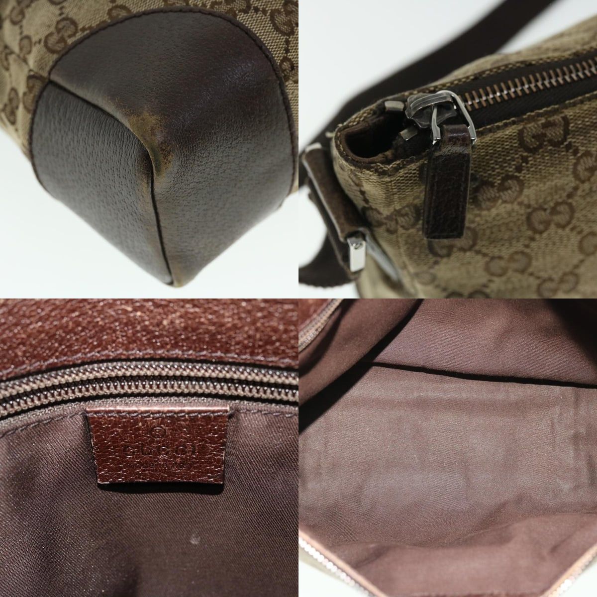 GUCCI GG Canvas Shoulder Bag Beige Brown