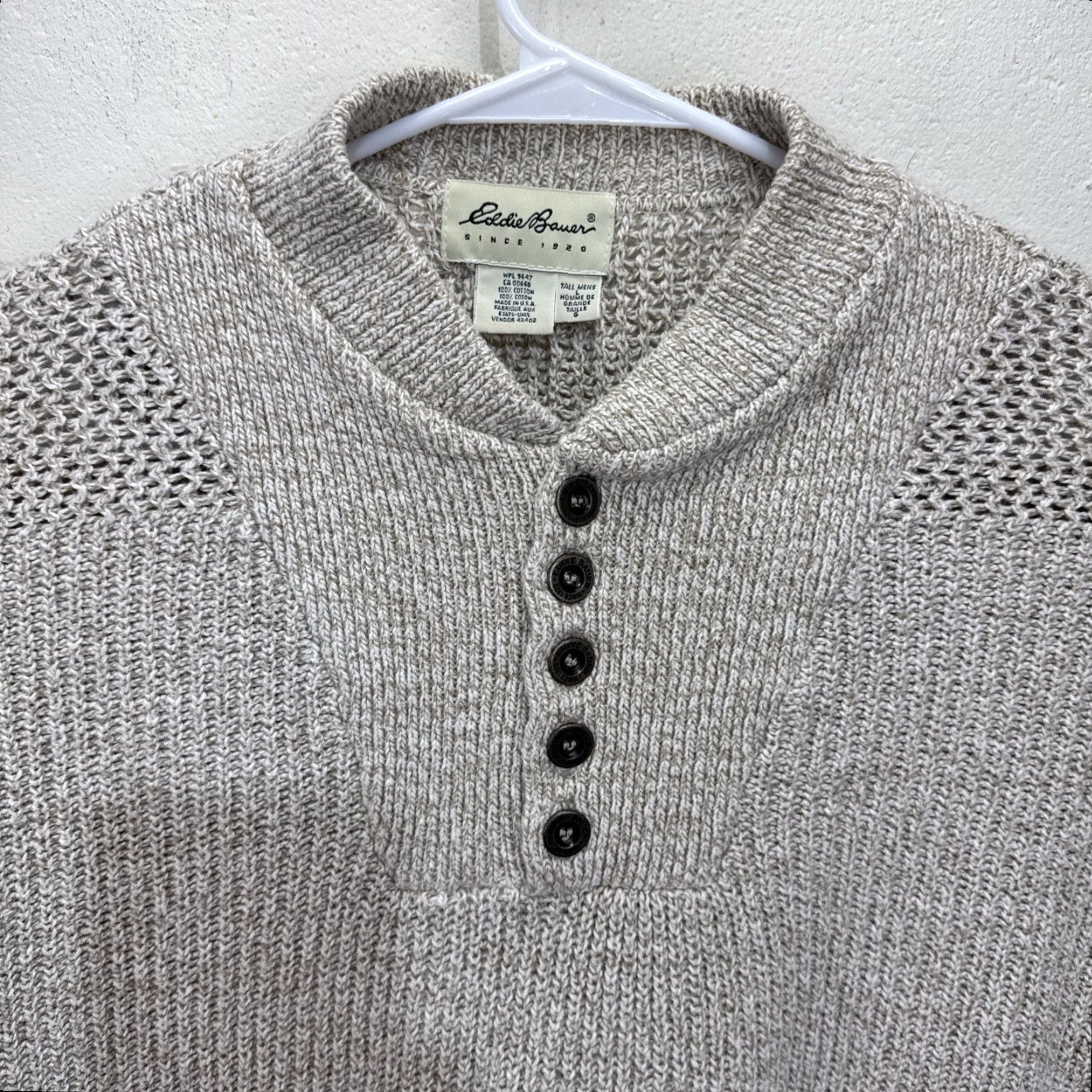 Eddie Bauer VINTAGE Eddie Bauer Cable-Knit Sweater Men’s Large Tall Beige 90s Outdoor Pullover Size US L / EU 52-54 / 3 - 3 Thumbnail