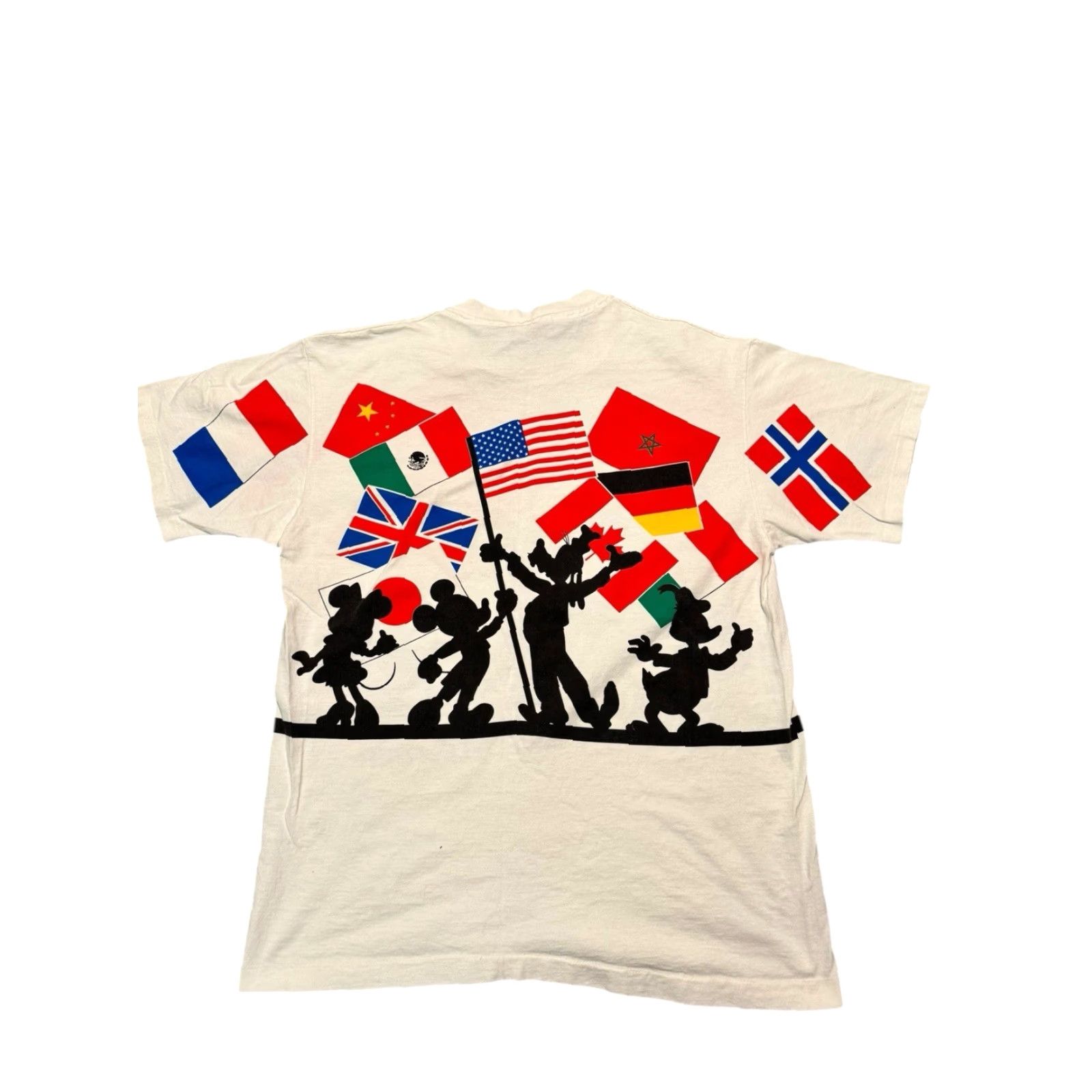 Disney VINTAGE 90s Walt Disney World EPCOT Center T-Shirt AOP Flags XL Mickey Minnie Goofy Donald Duck Disney Designs Shirt Mens White Size US XL / EU 56 / 4 - 6 Thumbnail