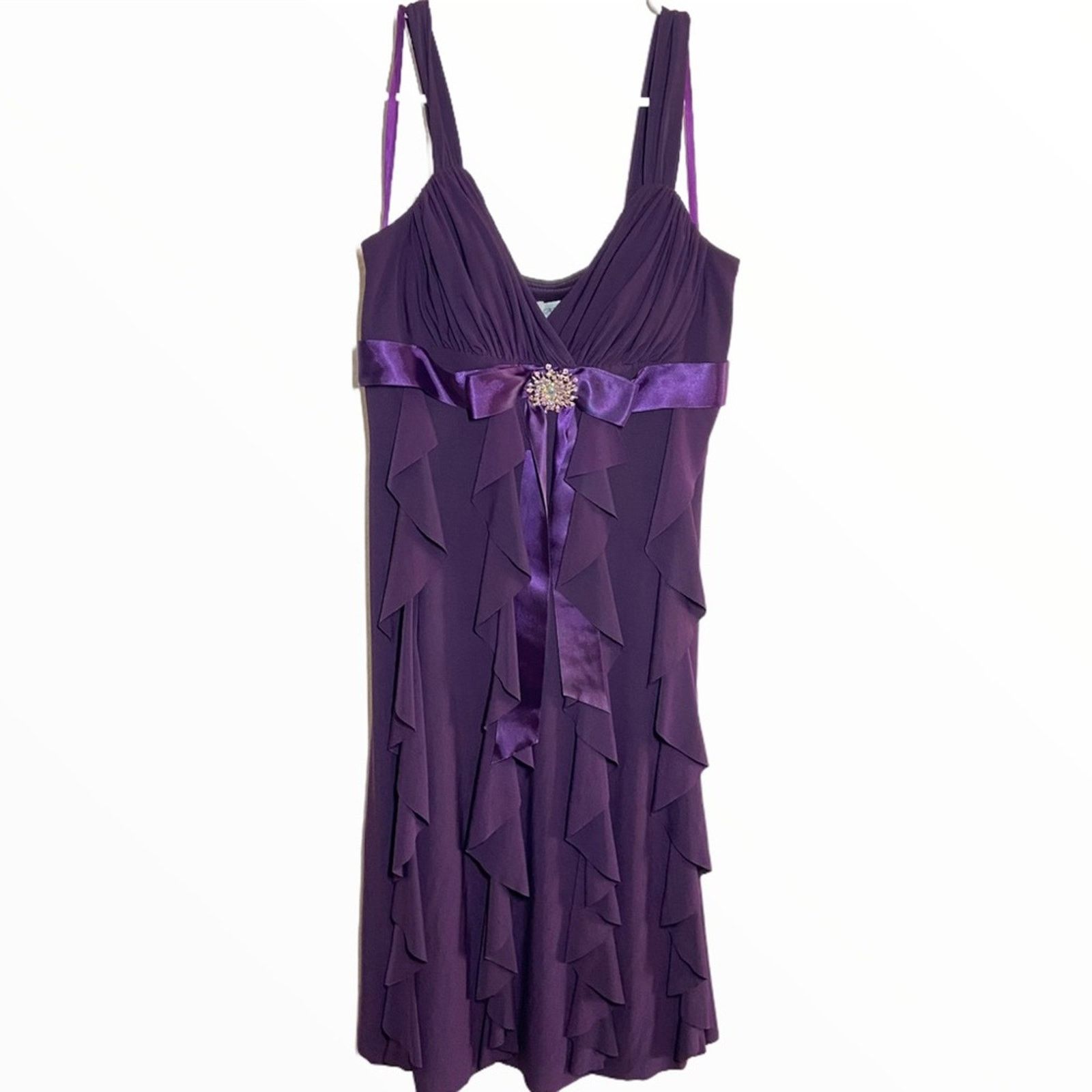 image of Cache Cocktail Dress Waterfall Brooch Pin Eggplant Vintage 6 in Purple, Women's (Size Medium)