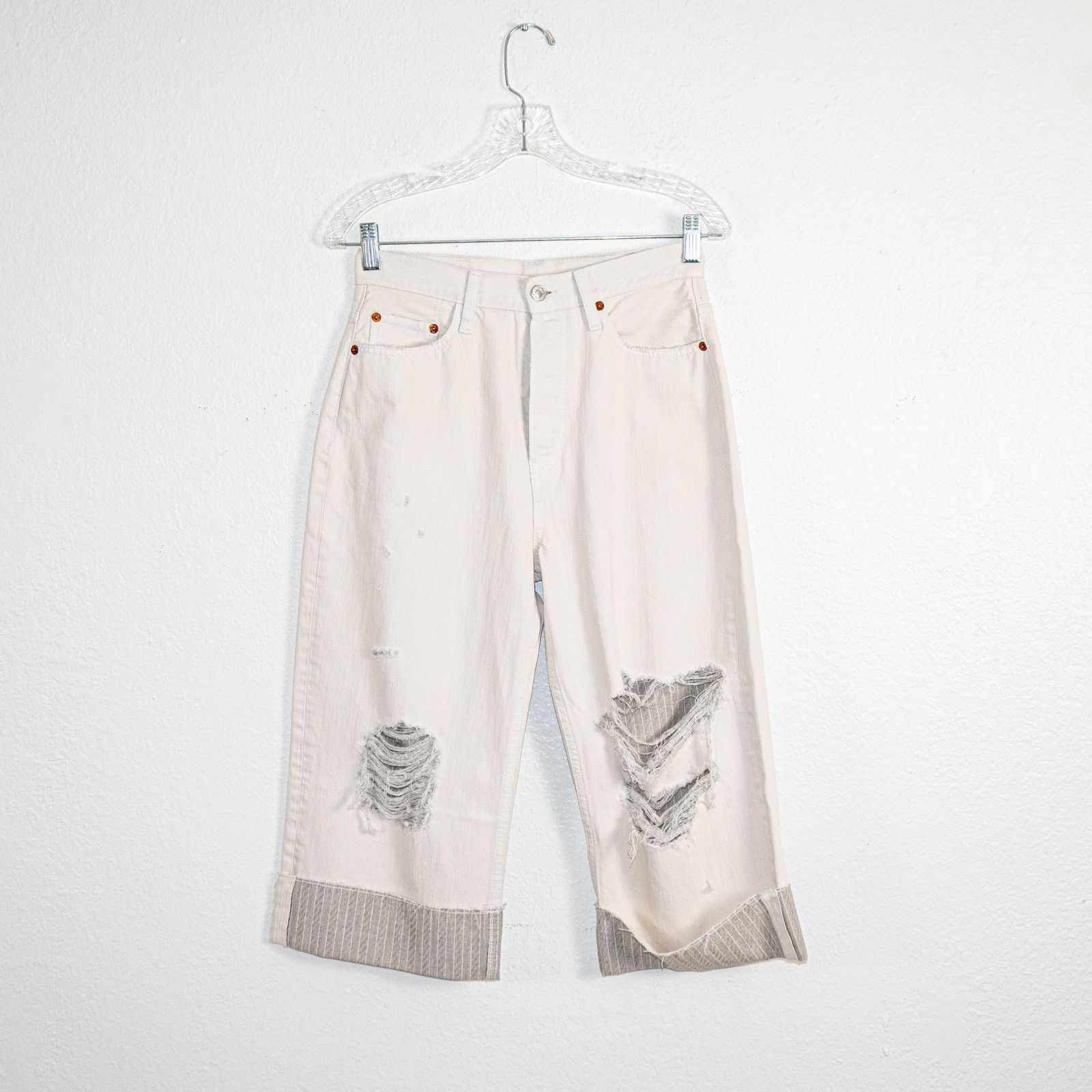 RE/DONE RE/DONE Cuffed super Cropped Denim Jeans Cream white 26waist Size 26" / US 2 / IT 38 - 2 Thumbnail