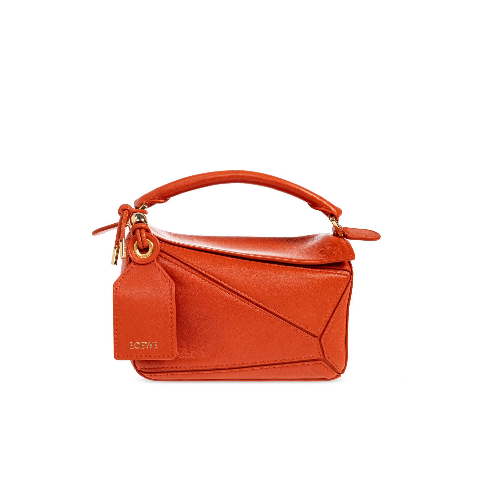 Loewe $3850 Mini Featherlight Puzzle Deep Saffron Nappa Lamb, Women's