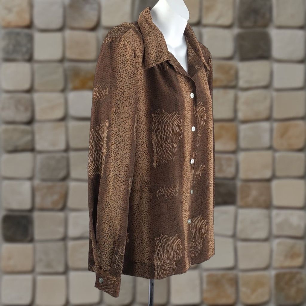 Etro VINTAGE Resume Blouse Shirt L Brown Geometric ButtonUp LongSleeve 60s 70s Bohemian Career Womens Size L / US 10 / IT 46 - 1 Thumbnail