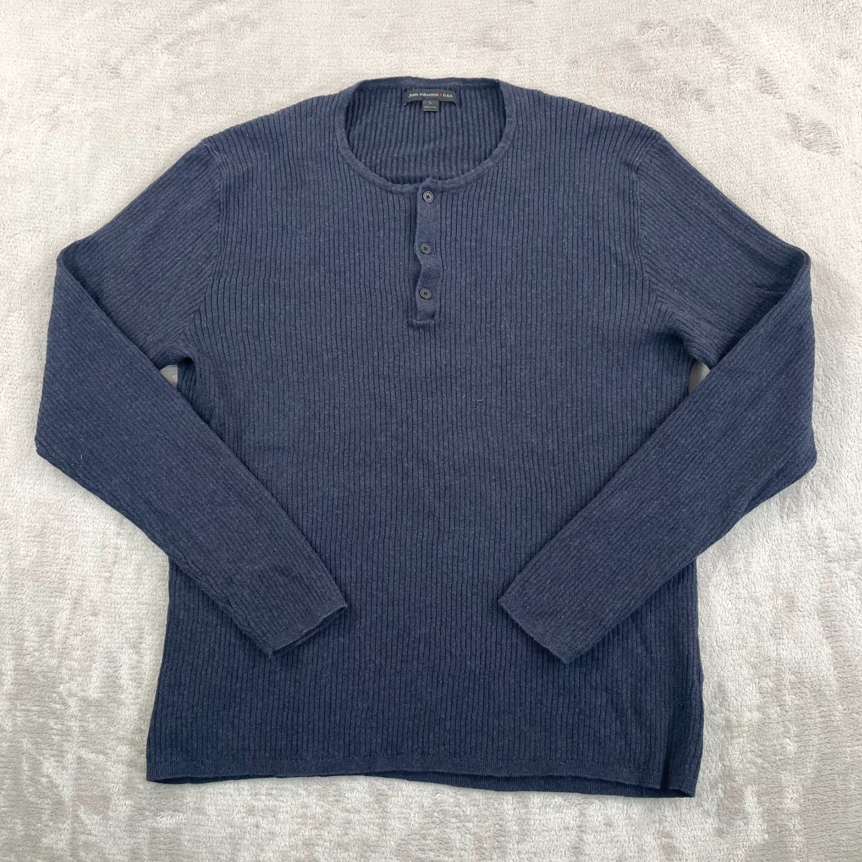 John Varvatos John Varvatos Henley Sweater Men L Navy Camel Hair Blend Ribbed USA Size L Blue Solid Vintage No Size US L / EU 52-54 / 3 - 4 Thumbnail
