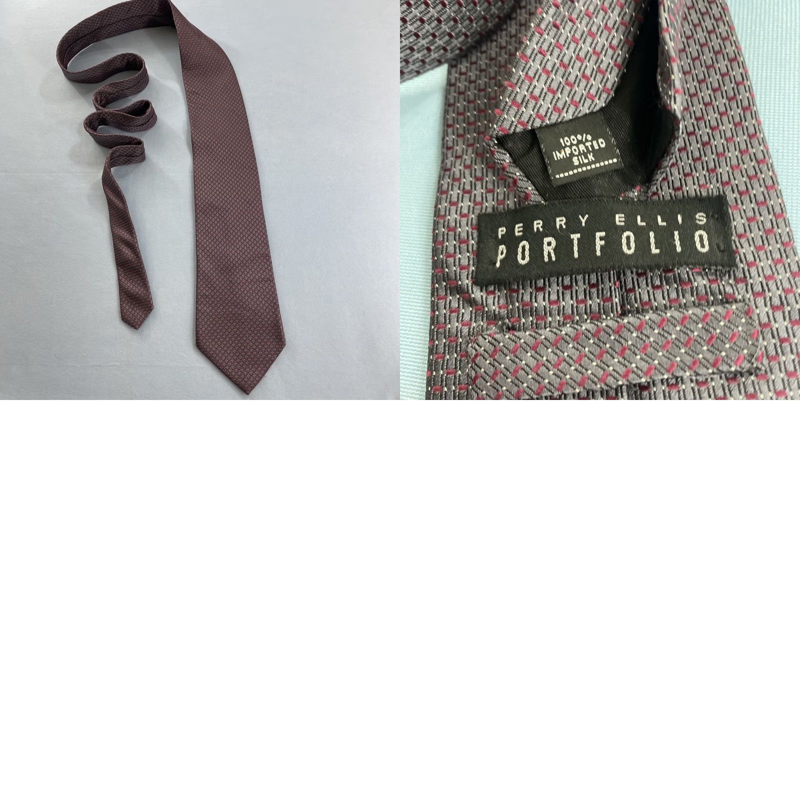 Sperry VINTAGE Necktie Perry Ellis Woven Silk Tie Art Deco Chain Gray Red Exec 4x61 Mens Tie Silk Woven Vintage 90s USA Size ONE SIZE - 11 Thumbnail
