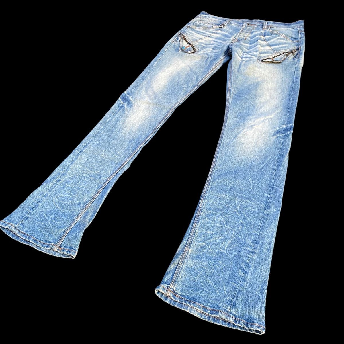 If Six Was Nine × Japanese Brand Flare Nicole Club For Men Blue Stone Zip Denim Jeans Size US 32 / EU 48 - 2 Thumbnail