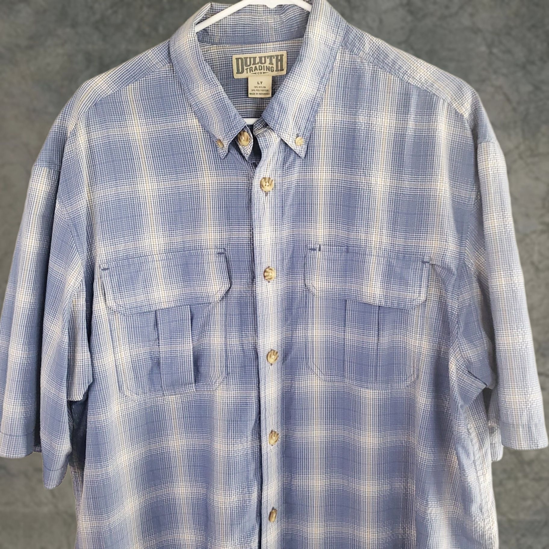 Vintage Duluth Shirt Button-Up Plaid Blue Short Sleeve Mens Large Tall LT Nylon Pocket Logo Casual Outdoor Fishing - Men’s Button-Front Front Pocket Size US L / EU 52-54 / 3 - 1 Thumbnail