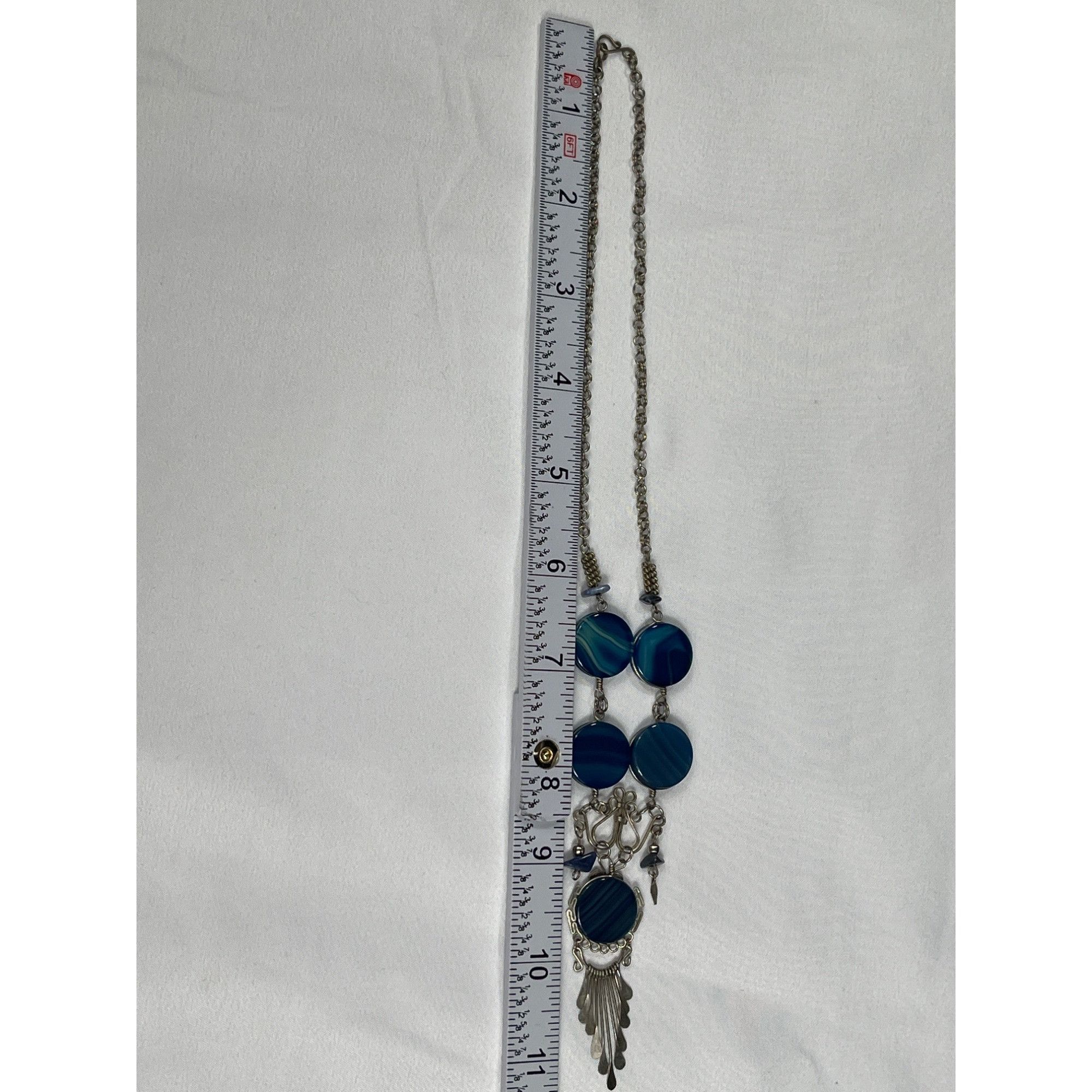 Vintage Vintage SKU 026 Silver Tone Blue Agate Pendant Necklace Size ONE SIZE - 5 Thumbnail