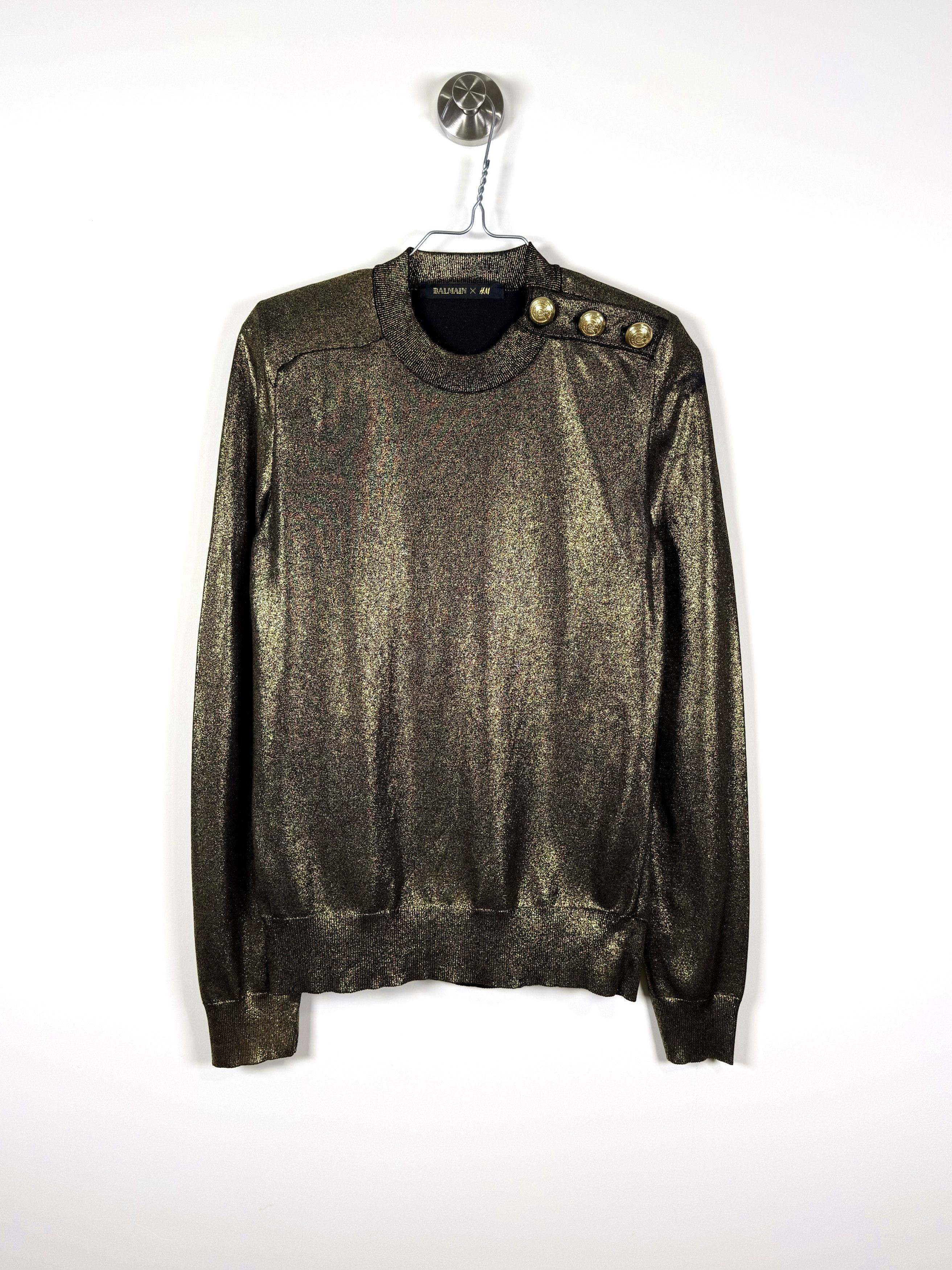 Balmain Archival Balmain x H&M Gold Metallic Shimmer Sweater ( S) Size S / US 4 / IT 40 - 1 Thumbnail