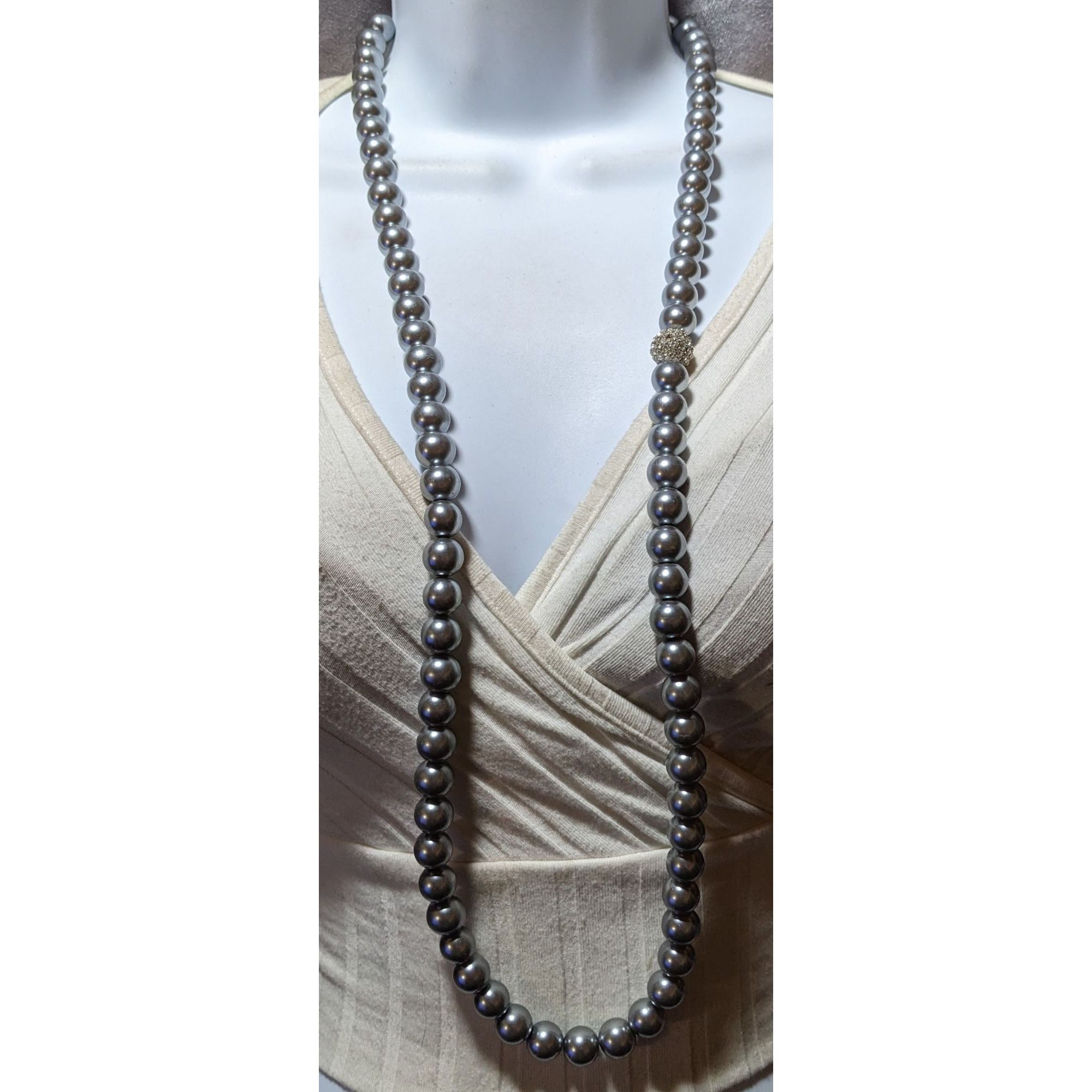 Other Glam Opera Silver Faux Pearl Beaded Necklace Size ONE SIZE - 4 Thumbnail