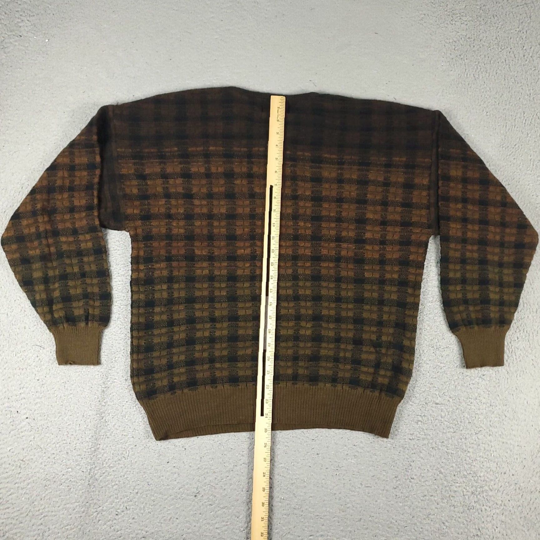 IDEA VINTAGE Idea Uomo Sweater Mens Medium Brown Plaid Pullover Knit Crew Neck Regular Fit Italy Size US M / EU 48-50 / 2 - 6 Thumbnail