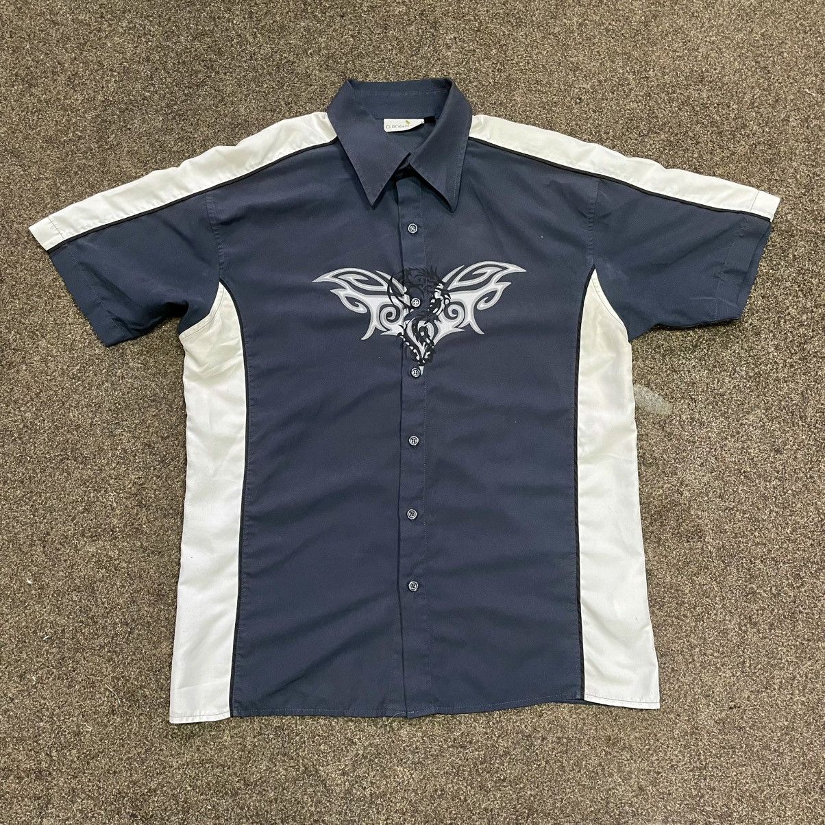 Japanese Brand Y2K Tribal Flame Shirt – Dark Mode Biker Button-Up Grunge Size US S / EU 44-46 / 1 - 1 Thumbnail
