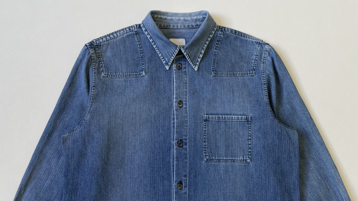 Helmut Lang 1998 Washed Blue Denim Military Shirt Size US M / EU 48-50 / 2 - 3 Thumbnail