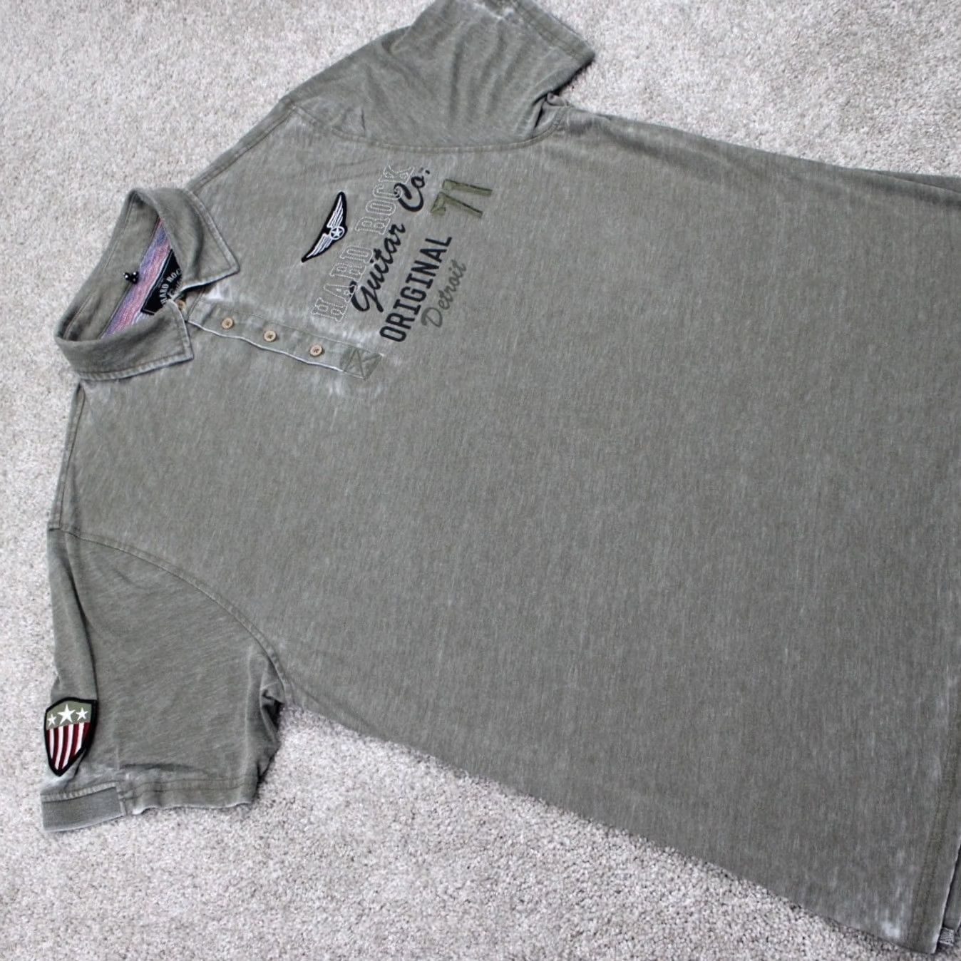 Vintage Hard Rock Guitar Polo Shirt Men 2XL Green Super Thin Cotton/Poly S/S Patched - Adult Mens Size US XXL / EU 58 / 5 - 6 Thumbnail