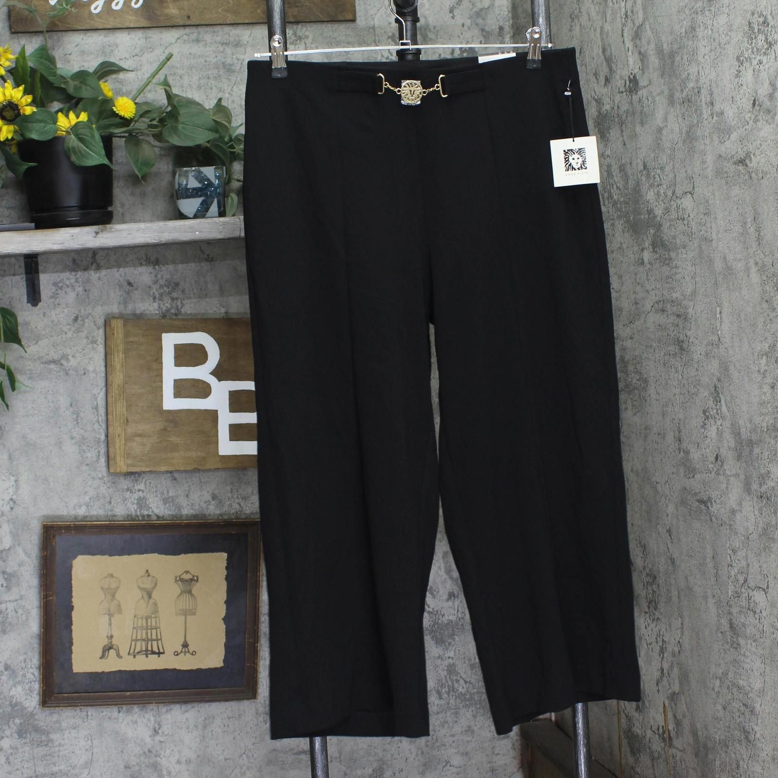 Nwt Anne Klein Cropped Pull On Embellished Pants Black L