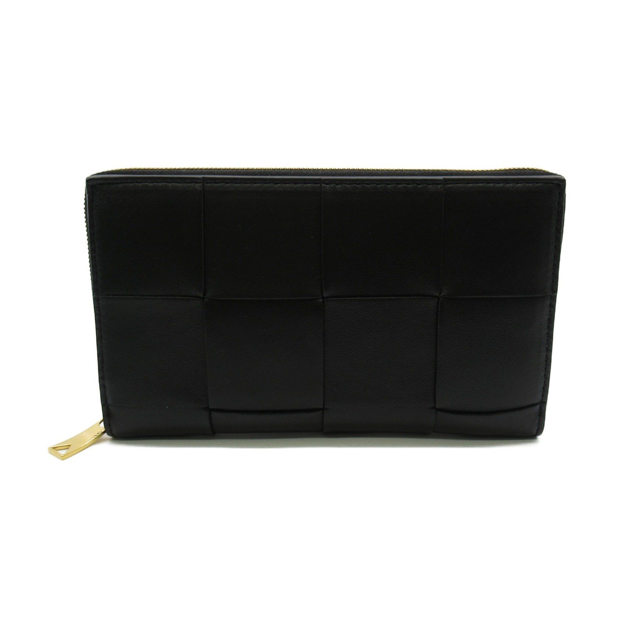 image of Bottega Veneta Zip Around Wallet Black Lambskin (Sheep Leather) 651368Vcqc18425, Women's