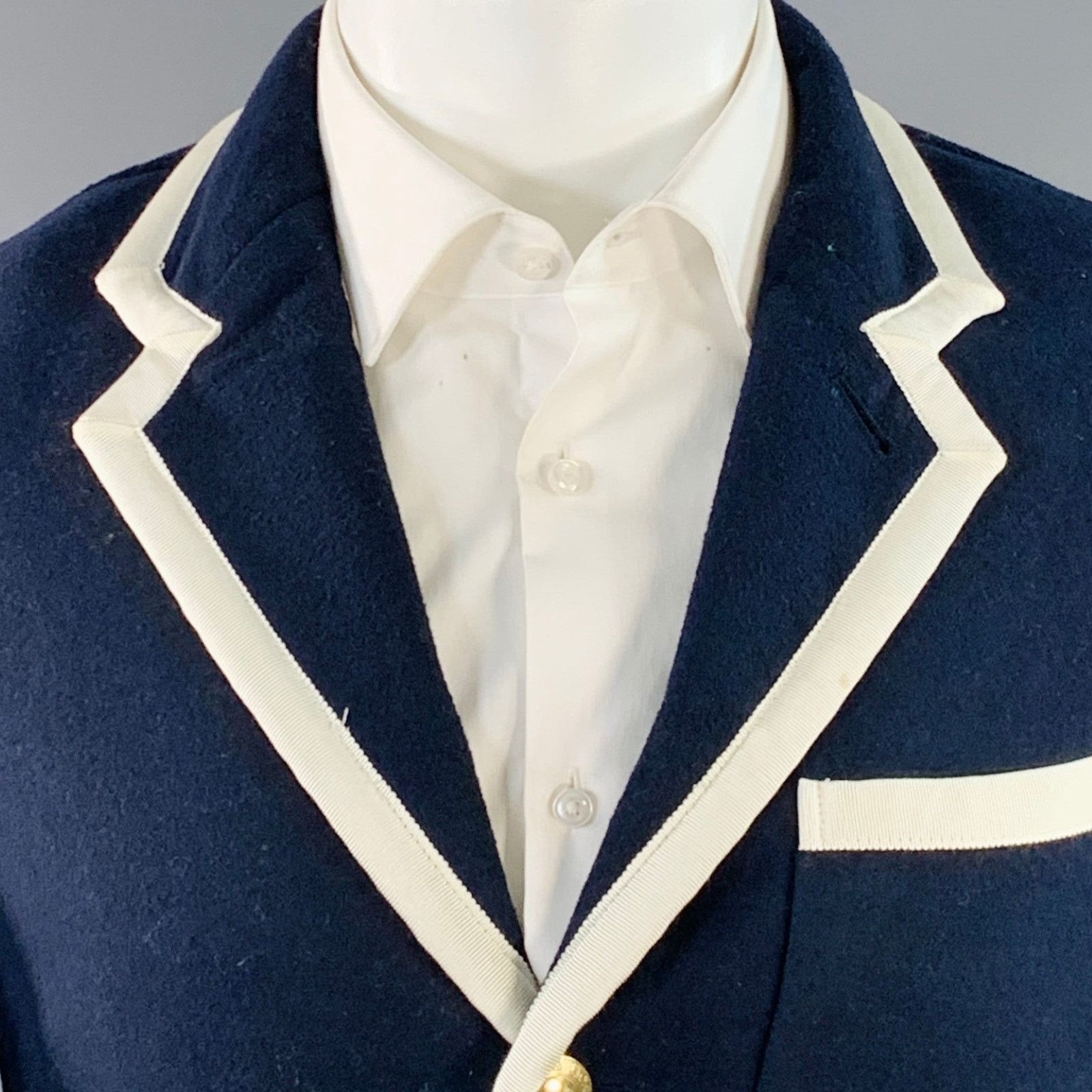 Rowing Blazers ROWING BLAZERS Navy White Polyester Notch Lapel Sport Coat Size 40R - 2 Thumbnail