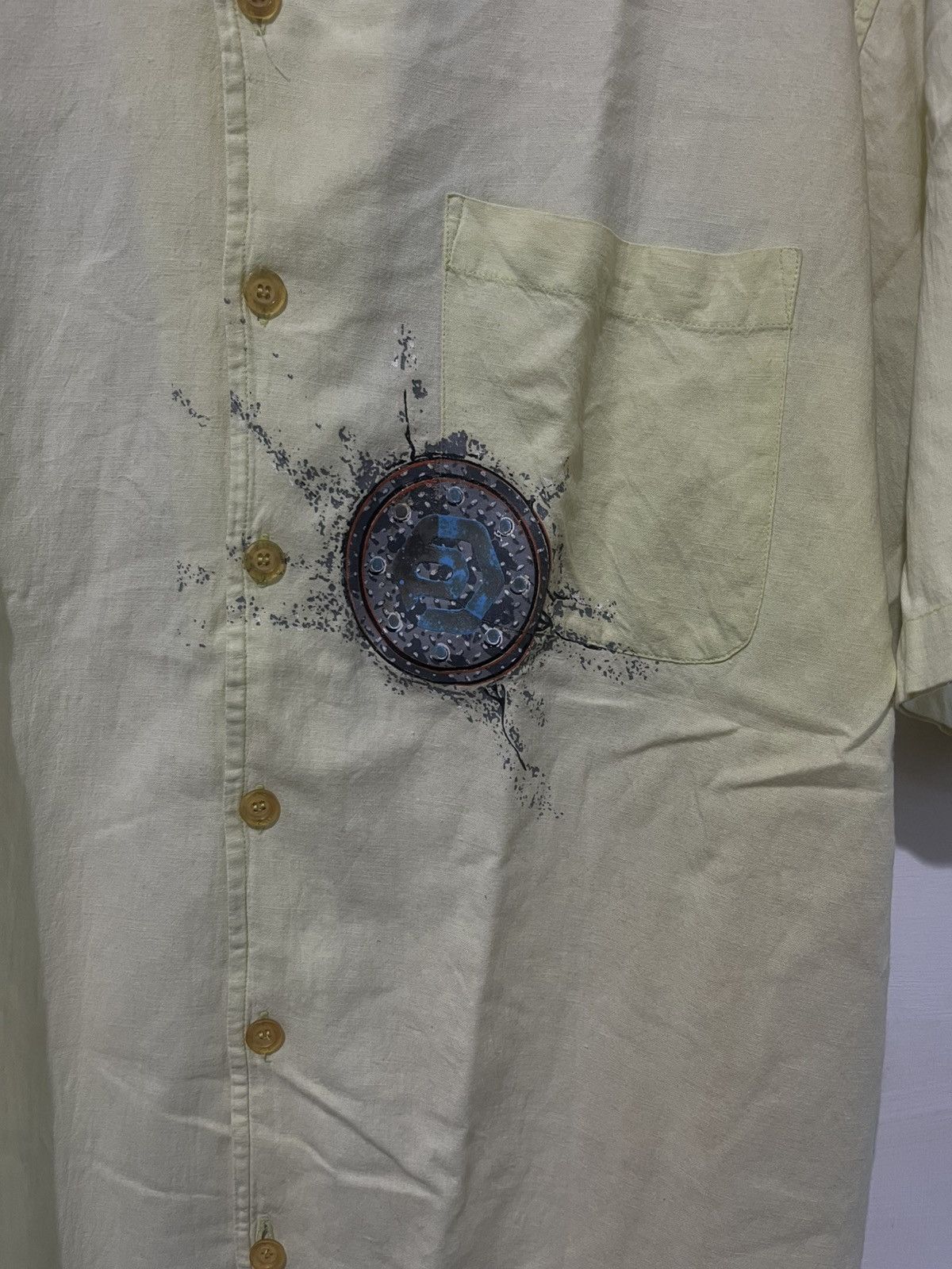 Ocean Pacific 90s/Y2K Ocean Pacific OP Yellow GPS Graphic Button Up Size US XXL / EU 58 / 5 - 5 Thumbnail