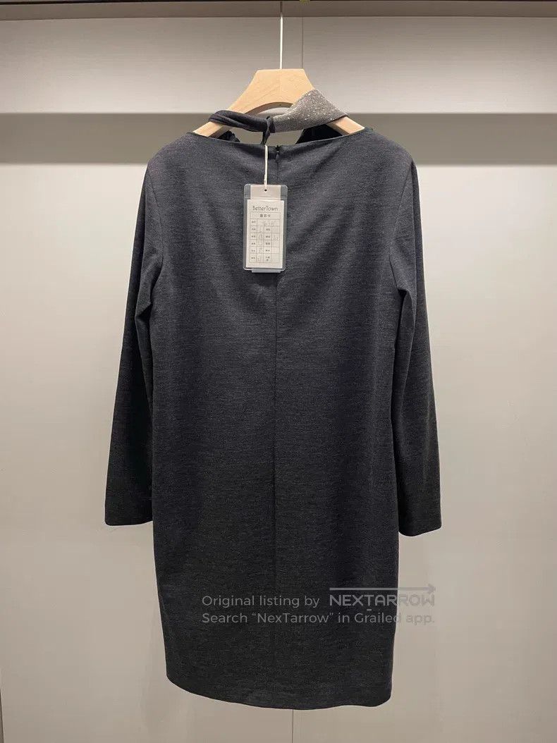 Brunello Cucinelli Brunello Cucinelli Black Gray New Wool Dress with Beaded S Size L / US 10 / IT 46 - 2 Thumbnail