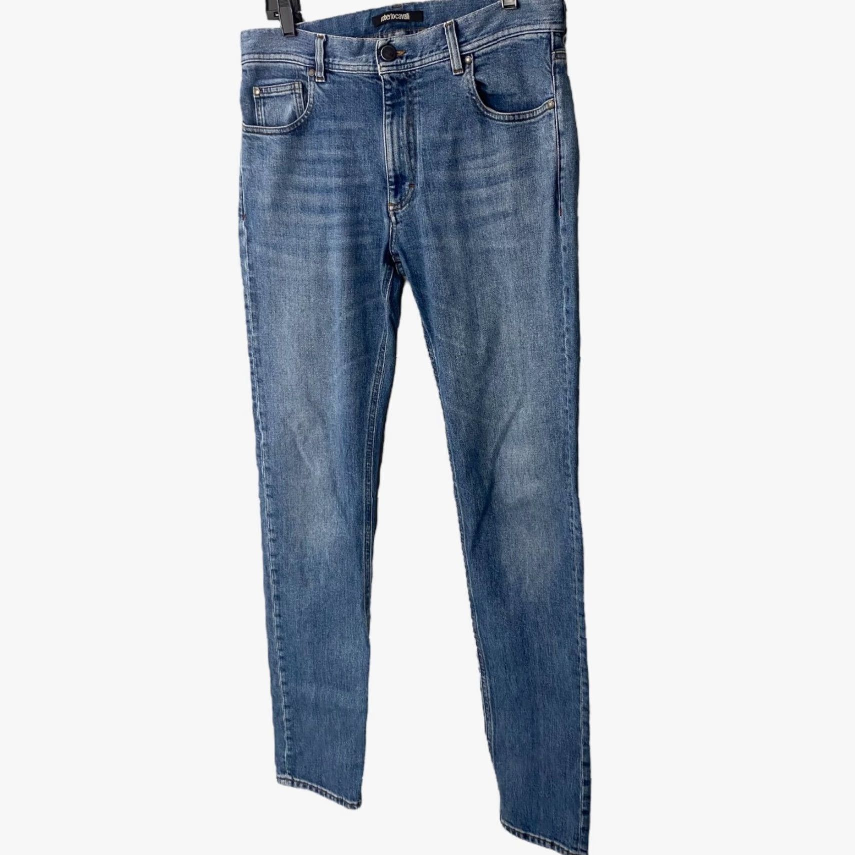 Roberto Cavalli VINTAGE Roberto Cavalli Firenze Slim-Fit Denim Jeans Blue Light Wash Men 32 Inseam 32 5-Pocket City Logo Designer Italy Size US 32 / EU 48 - 2 Thumbnail