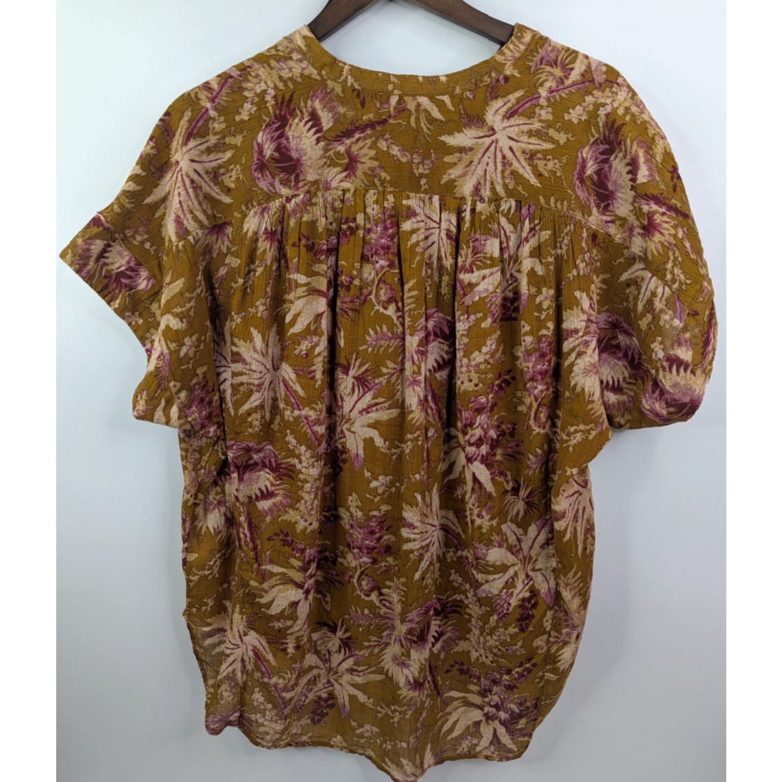 Anthropologie NWT Anthropologie Blouse Shirt Floral Short-Sleeve Batwing Peaches Cotton Women's L/XL Regular • Boho, College, Festival, Love, 90s? Size L / US 10 / IT 46 - 3 Thumbnail