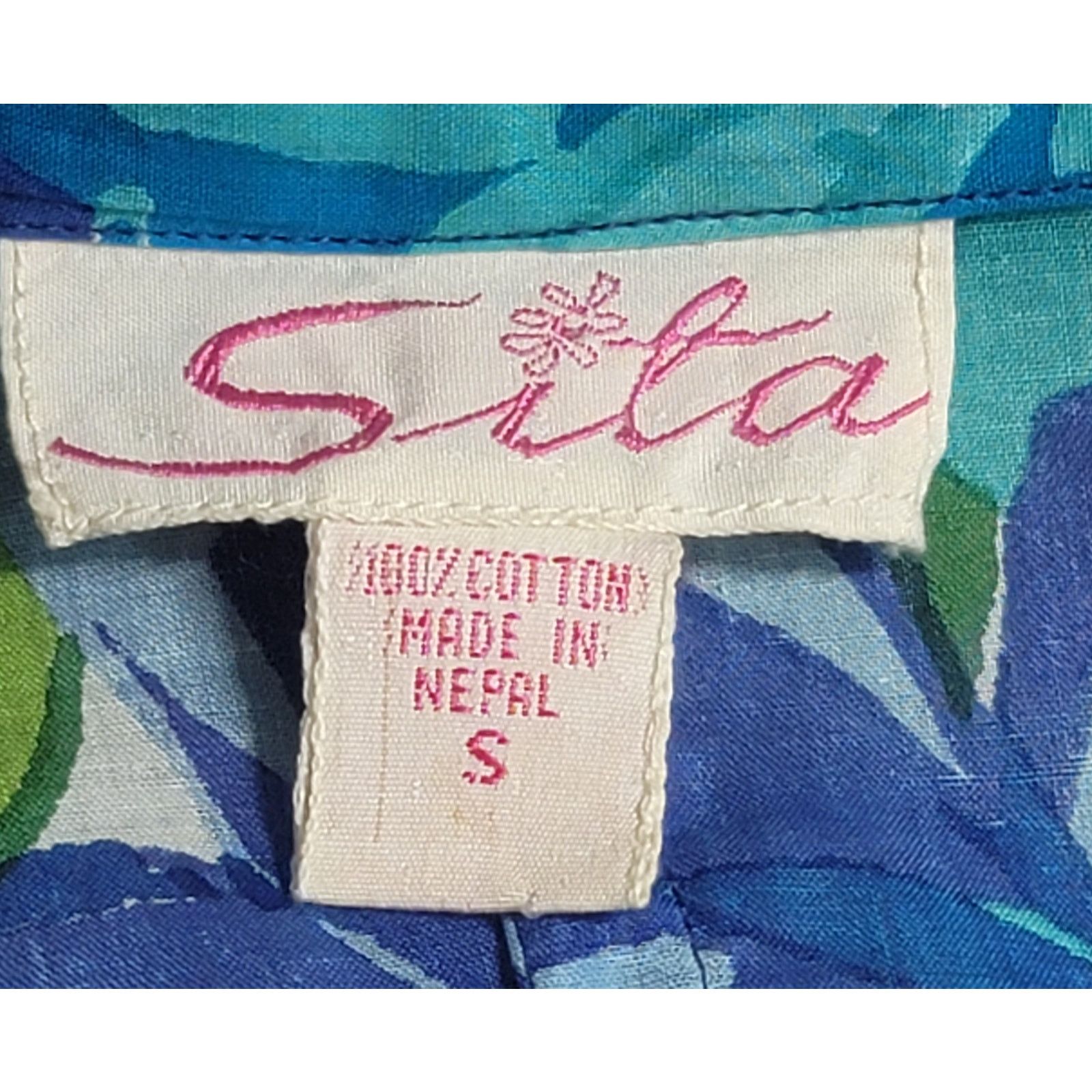 Other Sita Blue Pink Green Floral Button Bodice Pleated Dress S Size S / US 4 / IT 40 - 4 Thumbnail