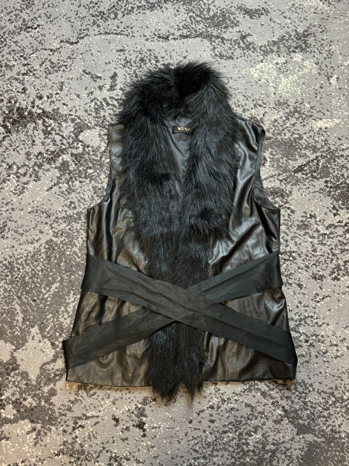 Pre-owned Avant Garde X If Six Was Nine Y2k Leather Style Long Fur Collar Owens Style Vests In Black