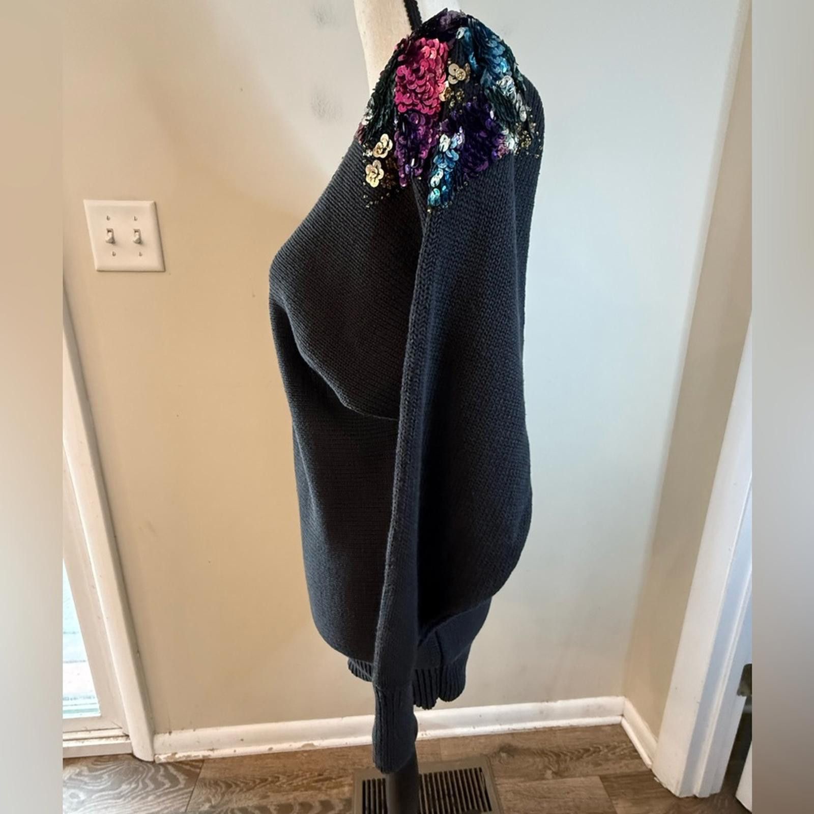 Other Victoria Jones vintage sequined black knit sweater SM FLAW Size S / US 4 / IT 40 - 4 Thumbnail