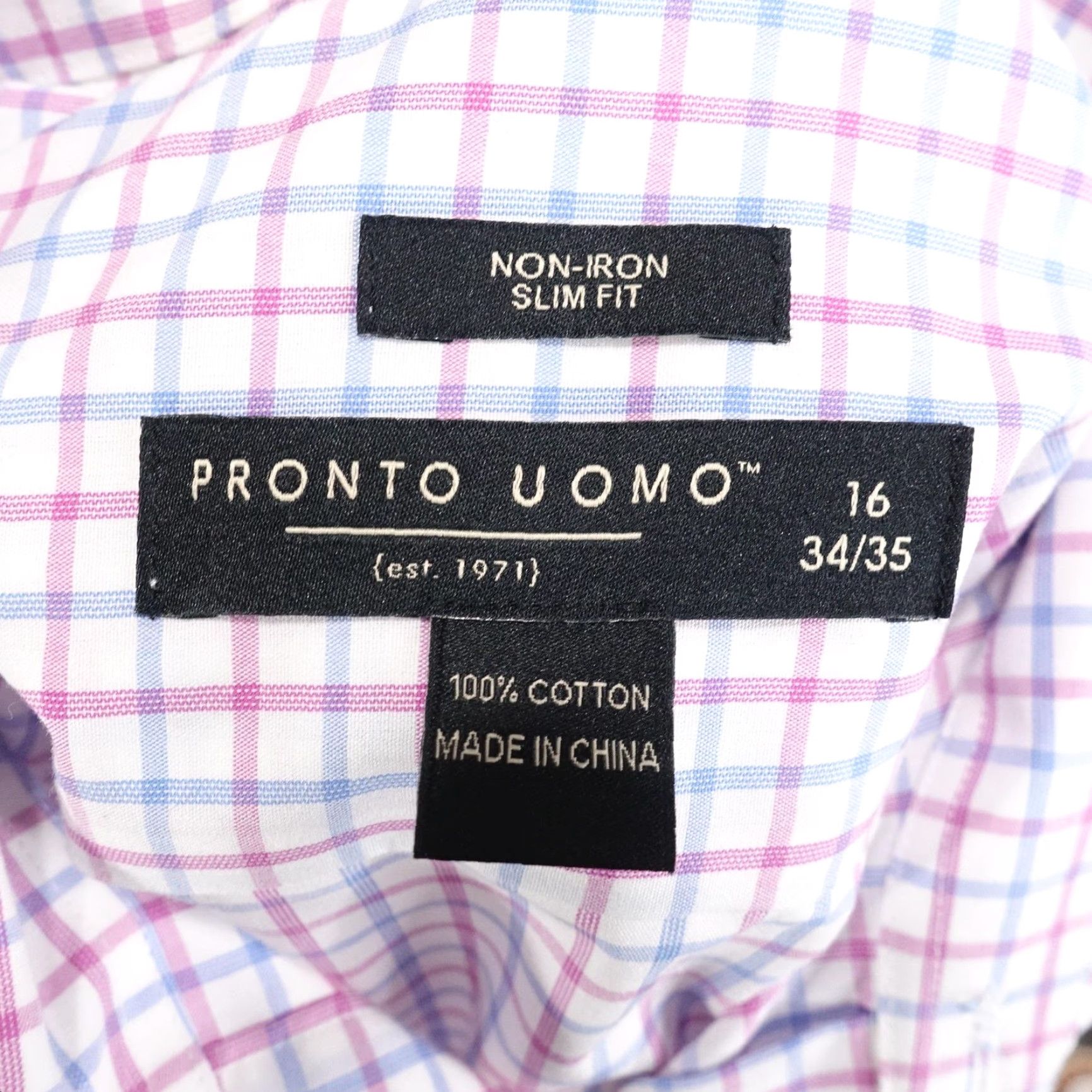 Pronto Uomo Pronto Uomo Dress Shirt Men 16/34-35 Slim Non-Iron Check Plaid Multicolor 100% Cotton Shirt Mens Size 42R - 6 Thumbnail