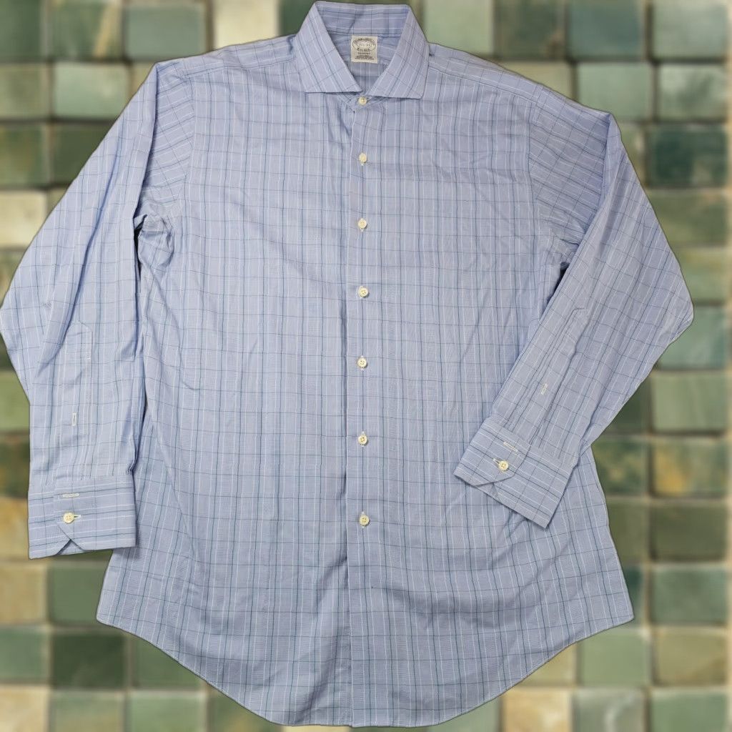 Brooks Brothers Brooks Brothers Shirt Mens 15.5-33 Blue Check Non Iron Supima Cotton Regent Dress Shirt Long Sleeve Size US L / EU 52-54 / 3 - 1 Thumbnail