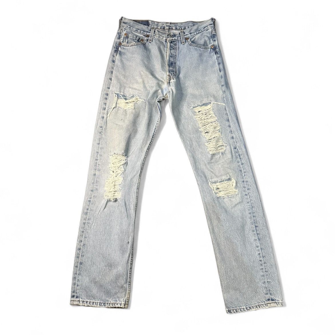 Levi's Vintage Clothing 🔥🇺🇸 Vintage 90s Levis 501 Super Distressed Faded Denim Size US 30 / EU 46 - 1 Thumbnail