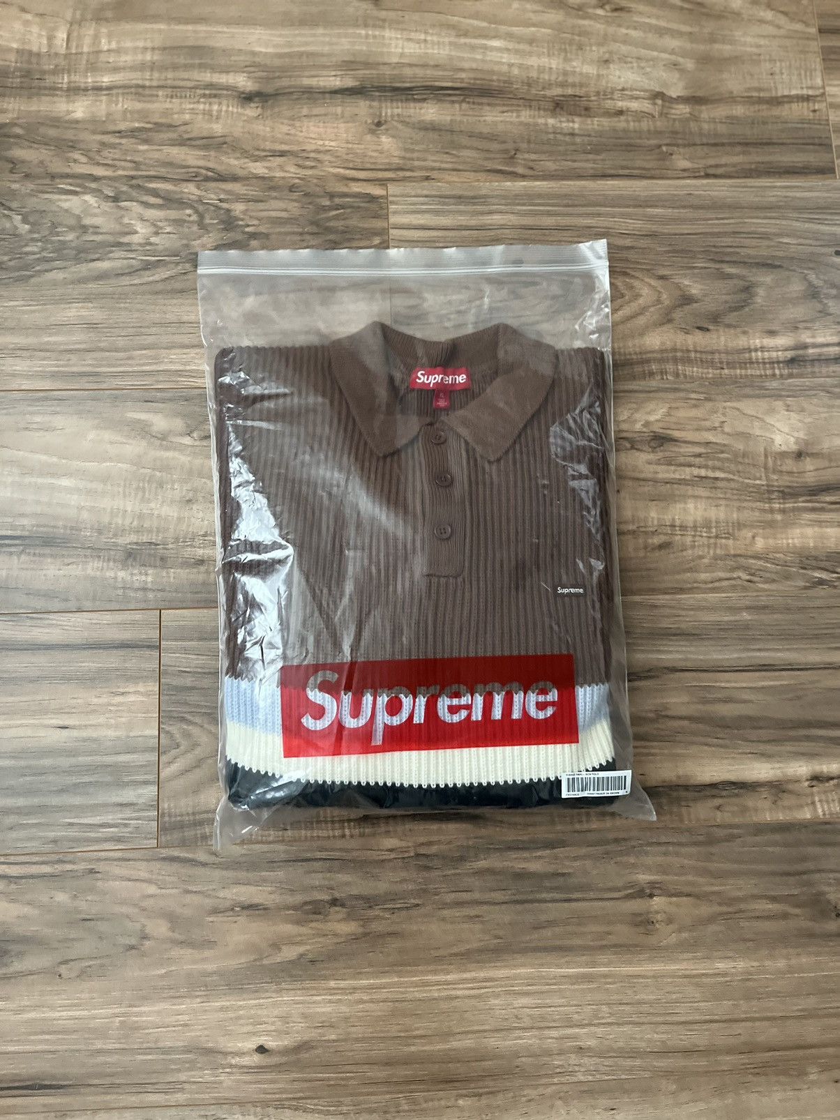 image of Supreme Small Box Polo Sweater in Dark Brown, Men's (Size XL)