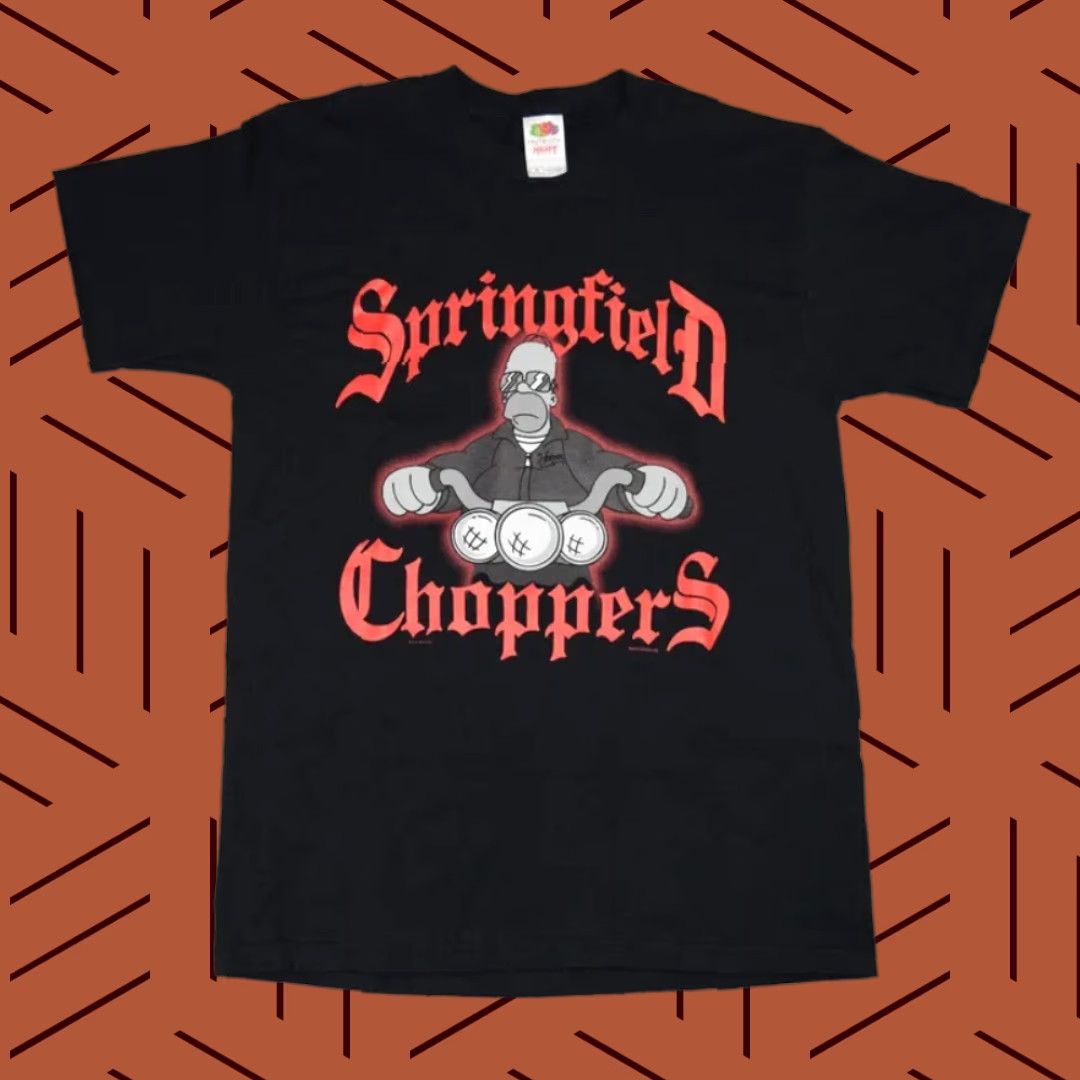 Fruit Of The Loom VINTAGE 2004 SPRINGFIELD CHOPPERS HOMER SIMPSON BLACK T-SHIRT Adult Medium Cotton Normcore Mens Size US M / EU 48-50 / 2 - 1 Thumbnail
