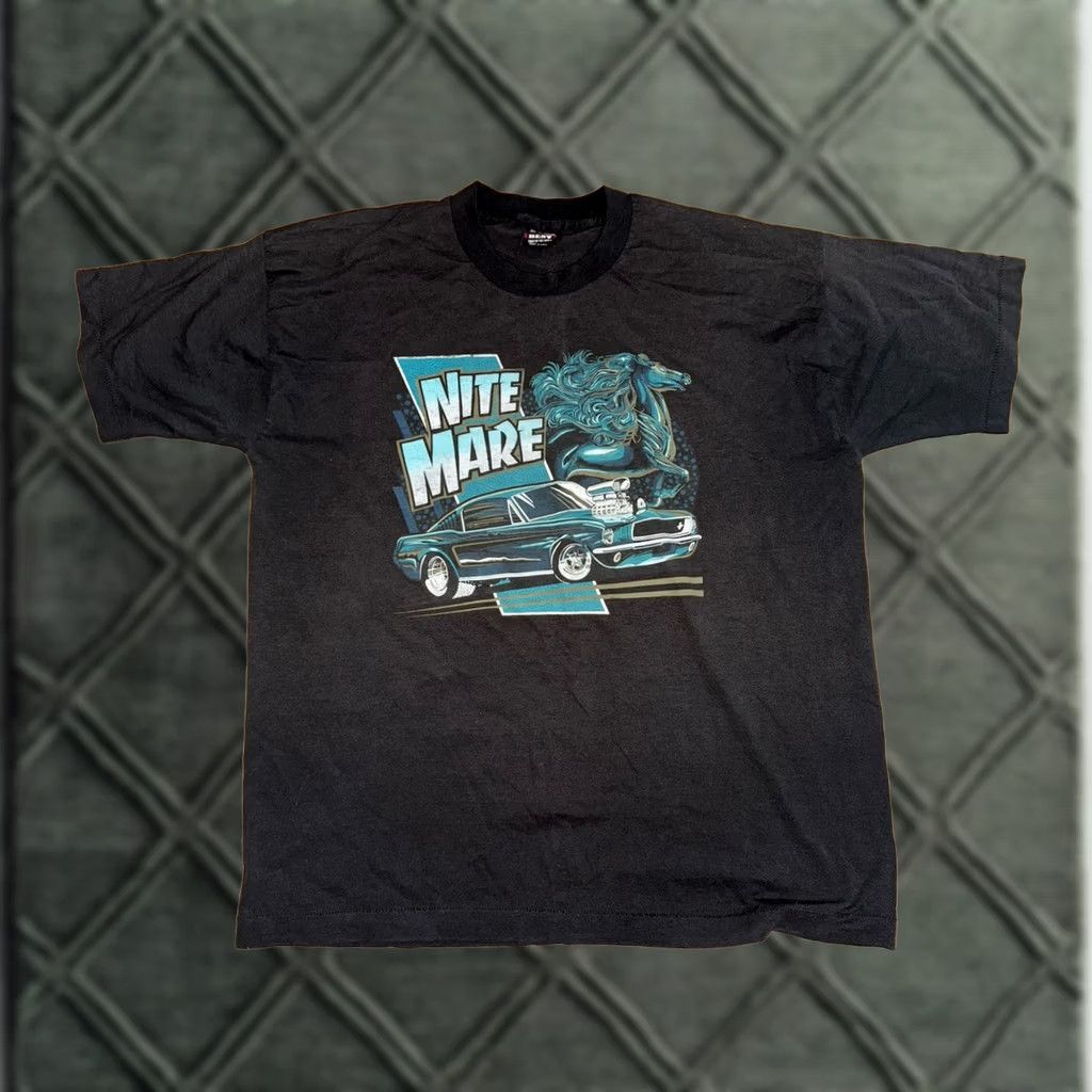 Fruit Of The Loom VINTAGE Fruit of the Loom Nite Mare Mustang Muscle Car Graphic T-Shirt Mens XL Black 1990s Size US XL / EU 56 / 4 - 1 Thumbnail