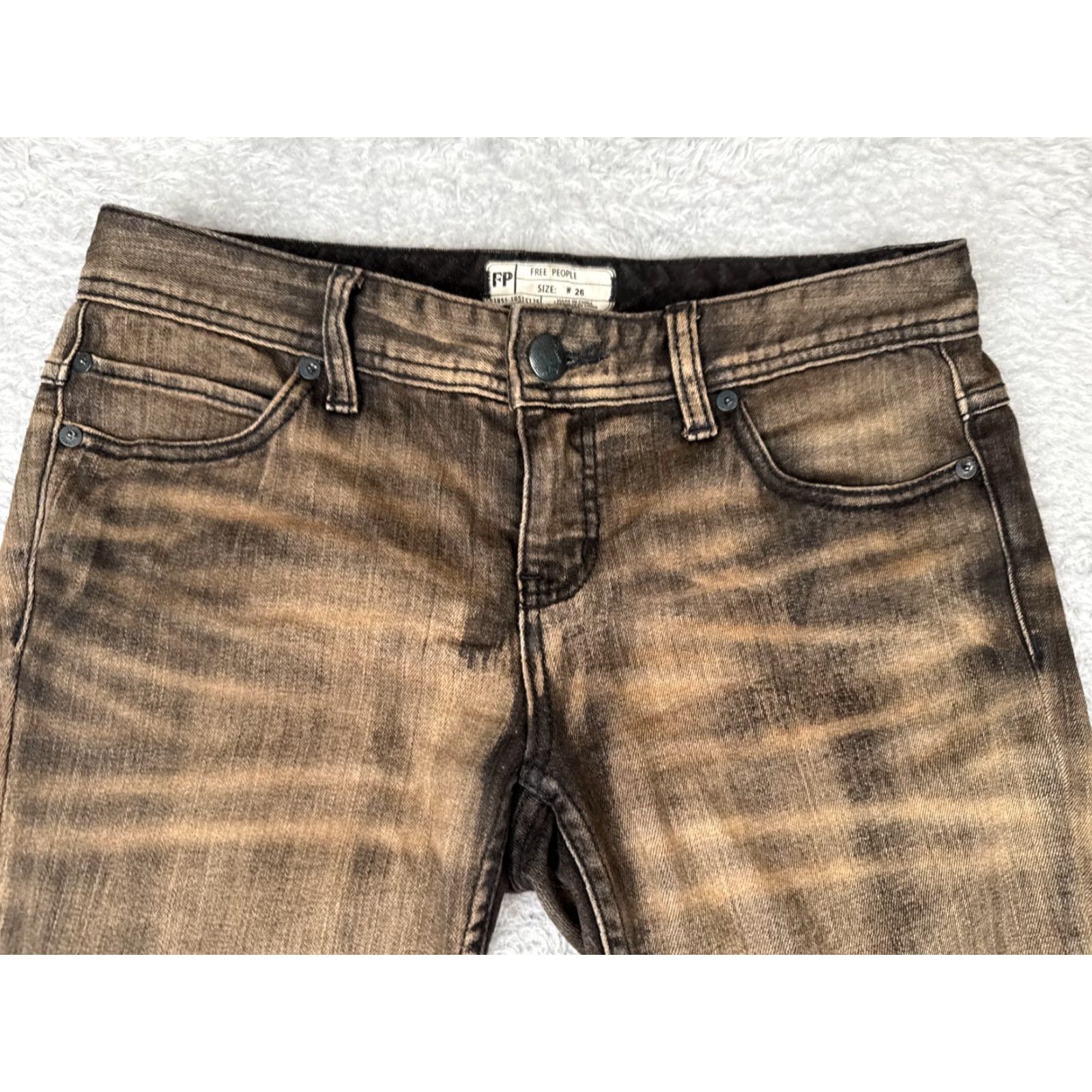 Free People Free People Jeans Women 26 Black 90s Bohemian Distressed Burnout Cotton Blend Low 29x26 Size 26" / US 2 / IT 38 - 4 Thumbnail