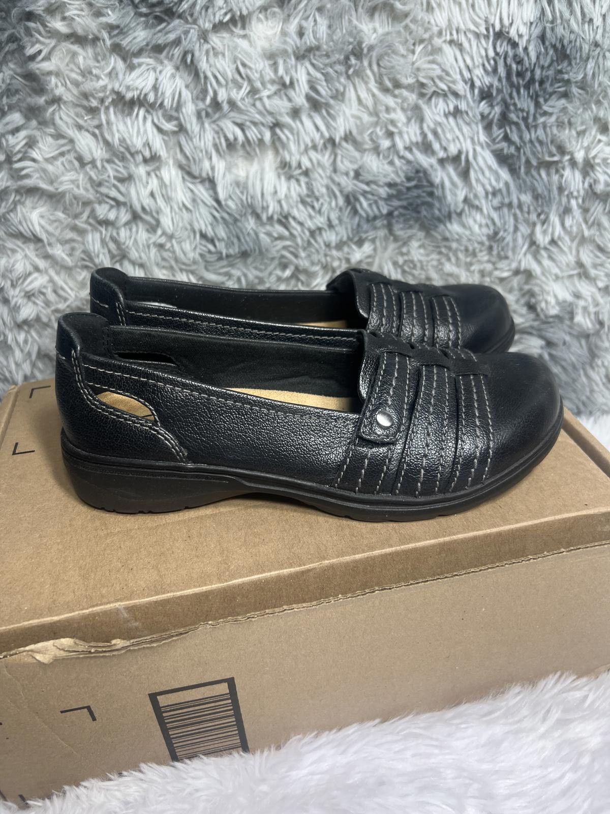 Clarks Clarks Collection Black Leather Slip-On Comfort Shoes Size US 7.5 / IT 37.5 - 2 Thumbnail